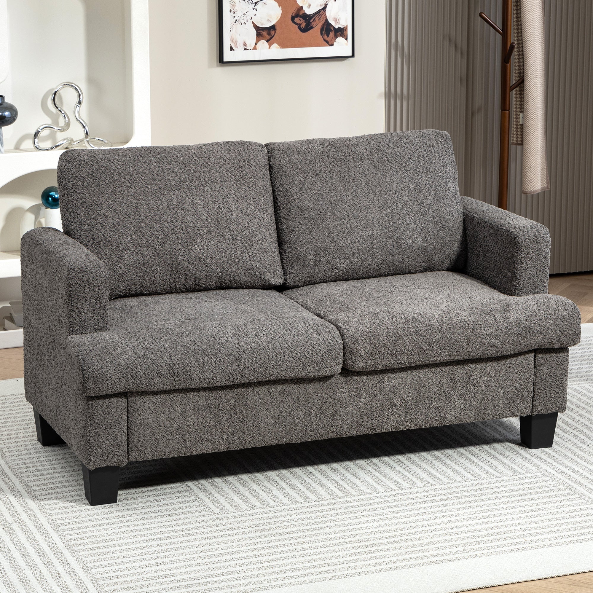 HOMCOM 54.3" Loveseat Sofa, Modern 2 Seater Sofa Couch with Removable Cushions, Upholstered Small Couch with Solid Wood Frame for Living Room, Bedroom and Small Space, Dark Grey