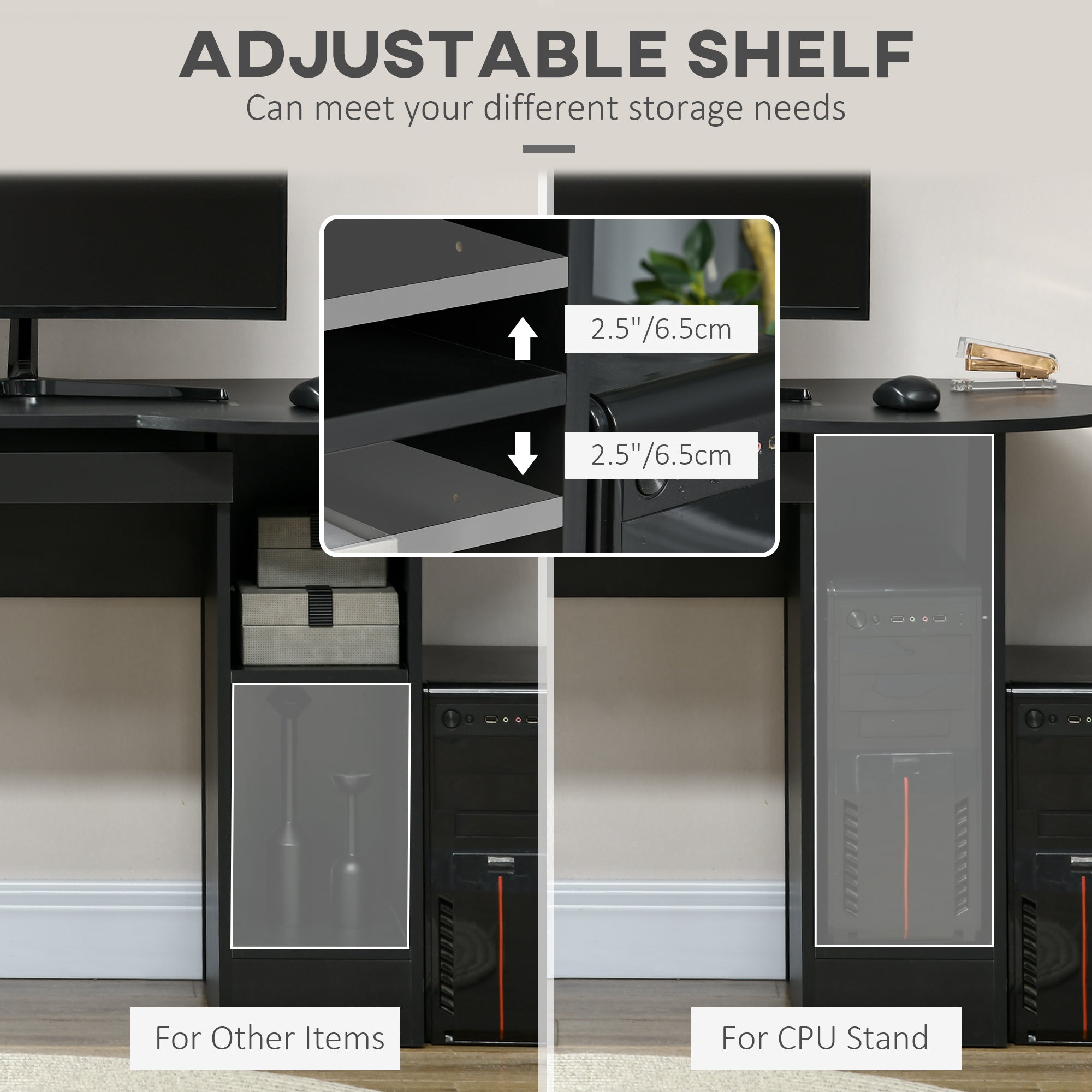 HOMCOM Computer Desk with Storage, Home Office Laptop Table with Shelves and Drawers, Modern Workstation Desk with Keyboard Tray for Study, Living Room, Black