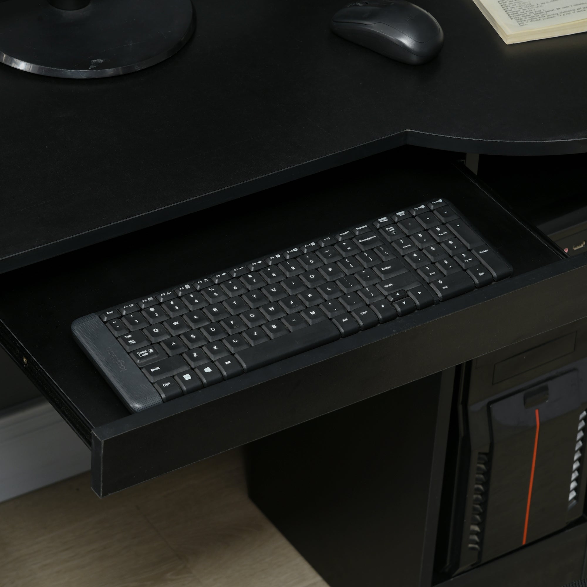 HOMCOM Computer Desk with Storage, Home Office Laptop Table with Shelves and Drawers, Modern Workstation Desk with Keyboard Tray for Study, Living Room, Black