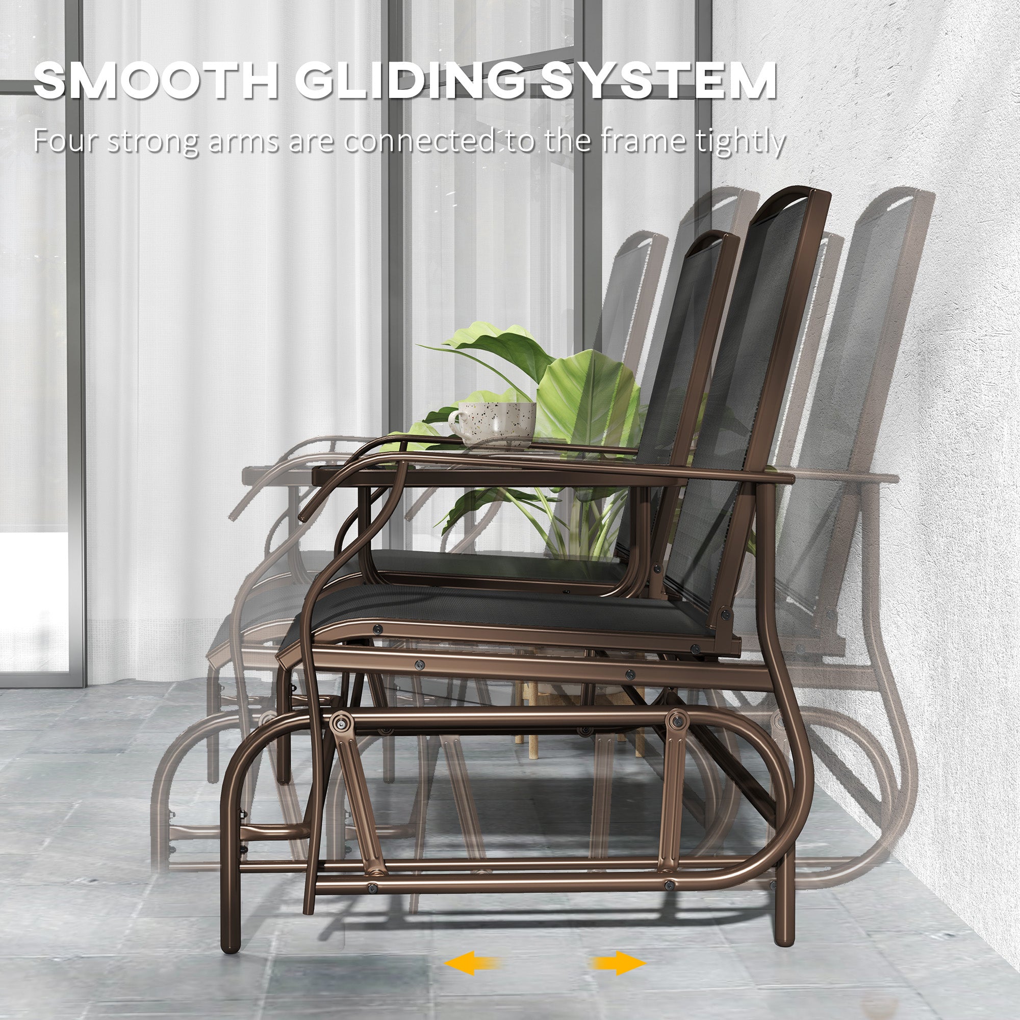 Outsunny Outdoor Glider Bench with Table, Patio Loveseat for 2 Persons, Garden Glider Rocking Chair with Breathable Mesh Fabric, Black