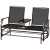 Outsunny Outdoor Glider Bench with Table, Patio Loveseat for 2 Persons, Garden Glider Rocking Chair with Breathable Mesh Fabric, Black