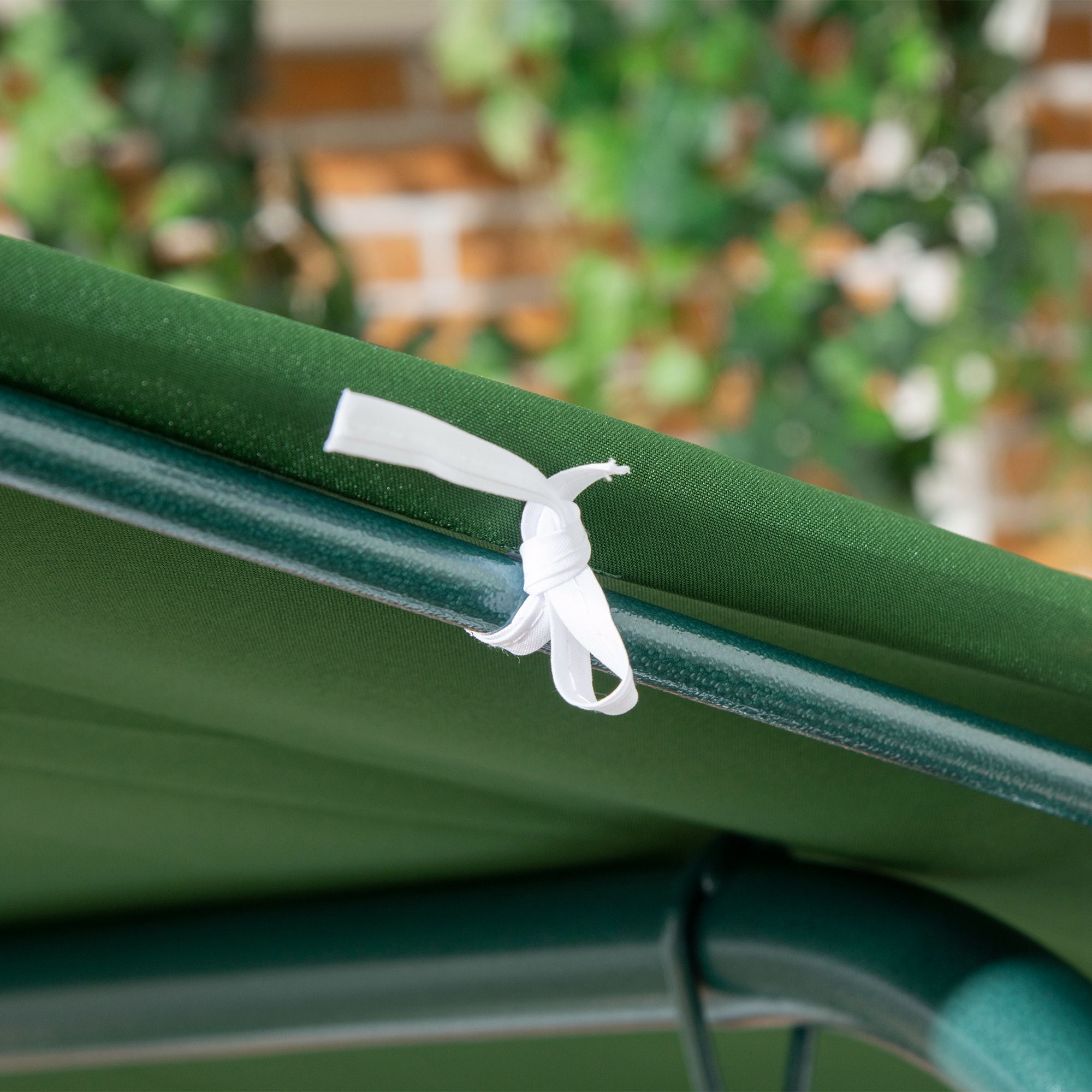 Outsunny 3-Seat Patio Swing Chair, Outdoor Porch Swing Glider with Adjustable Canopy, Cushion, and Weather Resistant Steel Frame, for Garden, Poolside, Backyard, Green and White