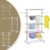 HOMCOM 4-Tier Clothes Drying Rack, Stainless Steel Laundry Rack with 2 Side Wings and 6 Castors, Collapsible Adjustable Clothes Airer for Indoor Outdoor, White