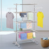 HOMCOM 4-Tier Clothes Drying Rack, Stainless Steel Laundry Rack with 2 Side Wings and 6 Castors, Collapsible Adjustable Clothes Airer for Indoor Outdoor, White