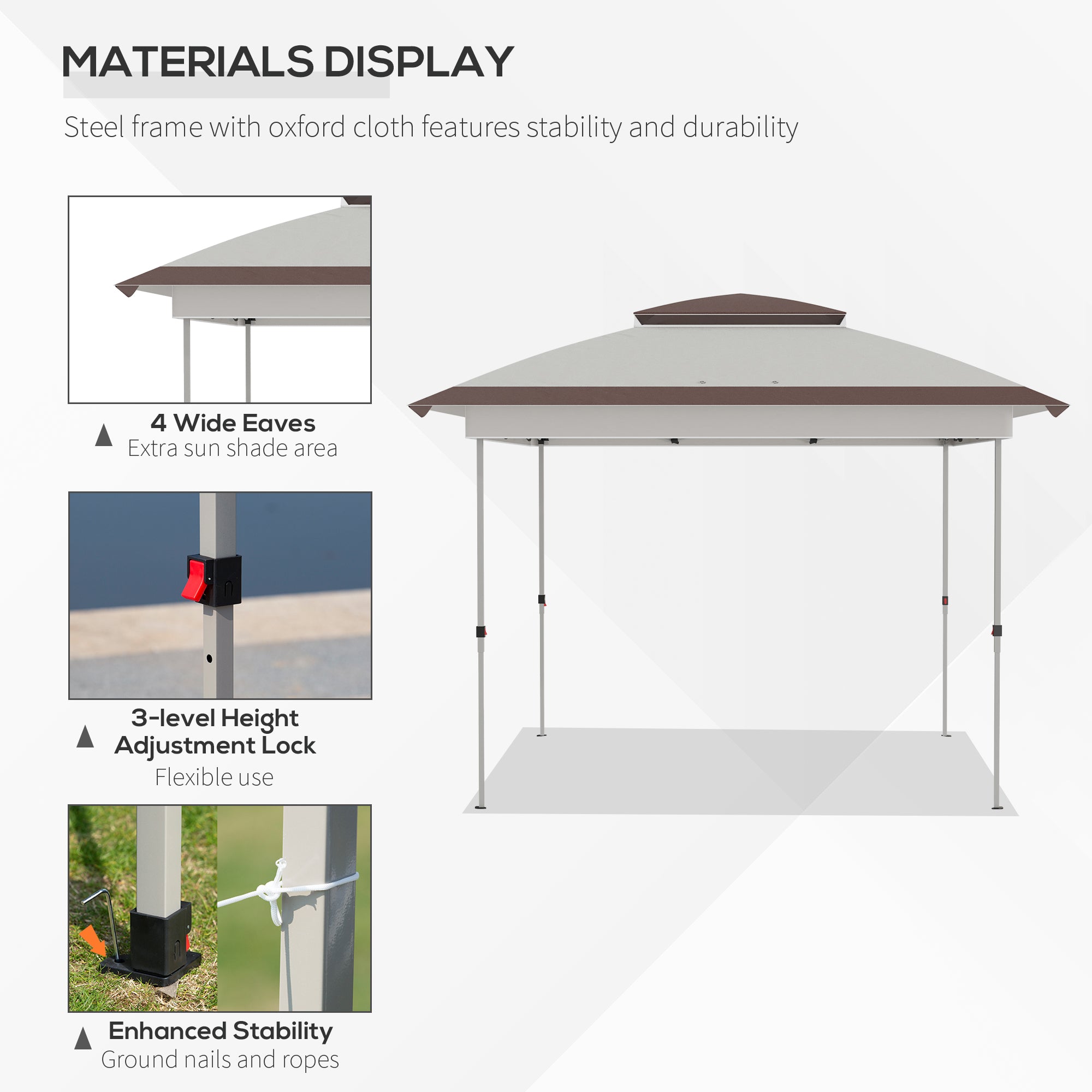 Outsunny 12' x 12' Pop Up Canopy Sun Shade Instant Tent Folding with Mesh Sidewalls, 3-Level Adjustable Height and Storage Bag, Beige