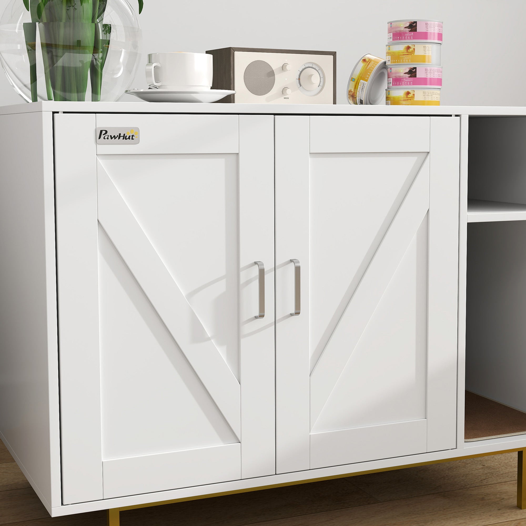 PawHut Cat Litter Box Enclosure, Kitty Litter Box Furniture with Scratching Pad, Storage, Hidden Litter Box End Side Table for Living Room, Bedroom, 31.5" x 20" x 24", White
