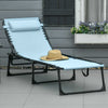 Outsunny Outdoor Folding Lounge Chair, 4-Level Adjustable Chaise Lounge with Headrest, Tanning Chair Beach Bed, Reclining Lounger Cot for Camping, Hiking, Backyard, Light Blue
