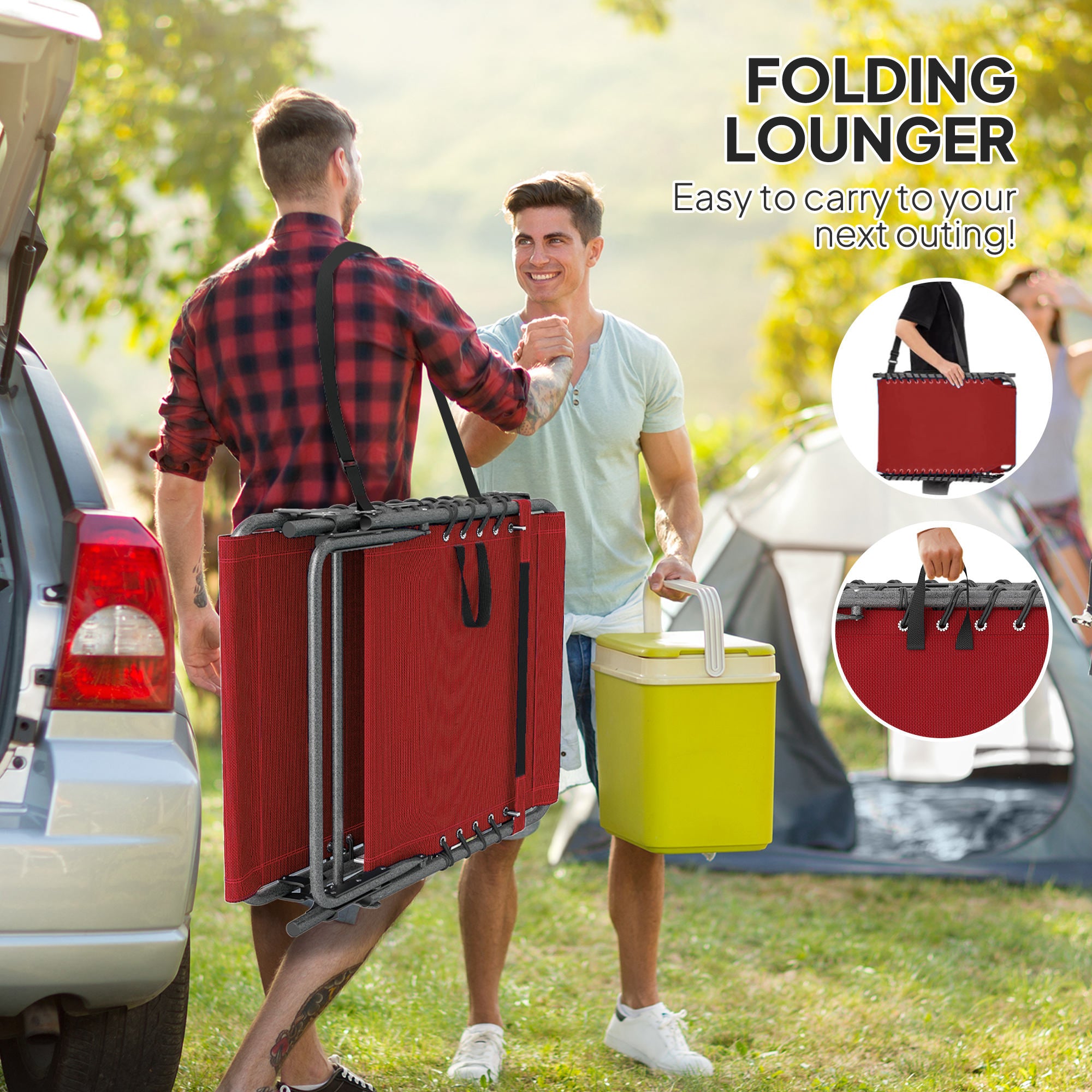 Outsunny Folding Outdoor Lounge Chair with Side Table, 5-Level Adjustable Chaise Lounge Chair, Patio Sun Tanning Chair with Pillow, Side Pocket for Backyard, Beach, Poolside, Red