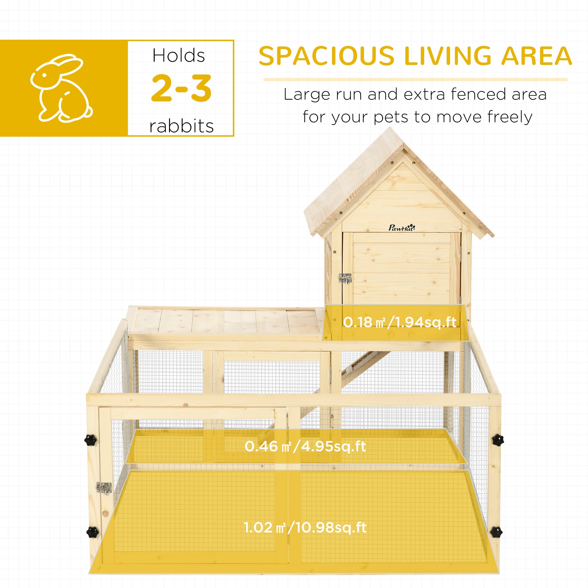 PawHut 60" Wooden Rabbit Hutch with Extra Fenced Area, 2 Tier Indoor Pet Playpen, Bunny House Enclosure with Slide-out Tray, Ramp, for Rabbits and Small Animals, Natural