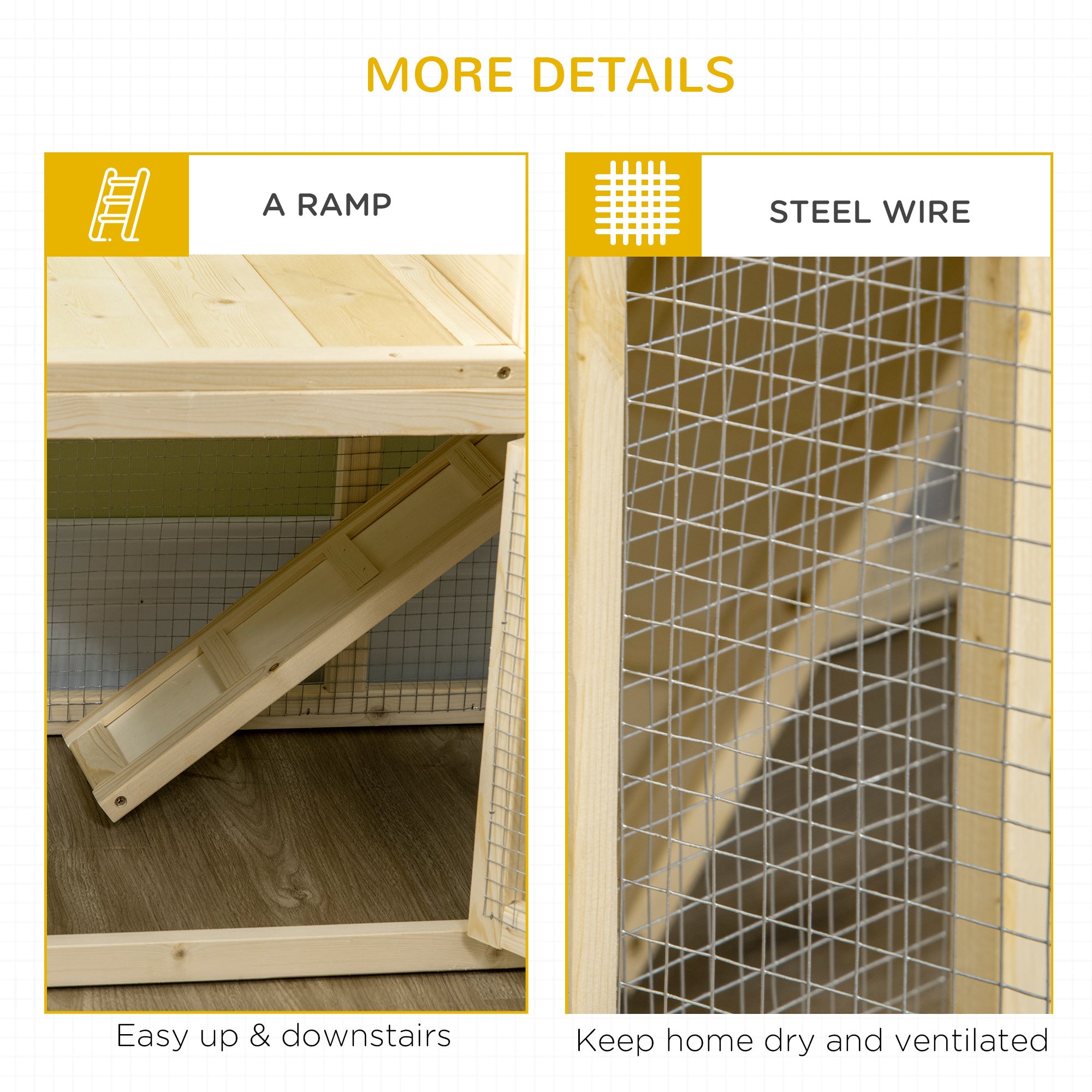 PawHut 60" Wooden Rabbit Hutch with Extra Fenced Area, 2 Tier Indoor Pet Playpen, Bunny House Enclosure with Slide-out Tray, Ramp, for Rabbits and Small Animals, Natural