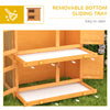 PawHut 2-Tier Wooden Rabbit Hutch Small Animal House Bunny Pet Cage with 2 Main Rooms, Sliding Tray, Opening Top, Yellow