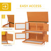 PawHut 2-Tier Wooden Rabbit Hutch Small Animal House Bunny Pet Cage with 2 Main Rooms, Sliding Tray, Opening Top, Yellow