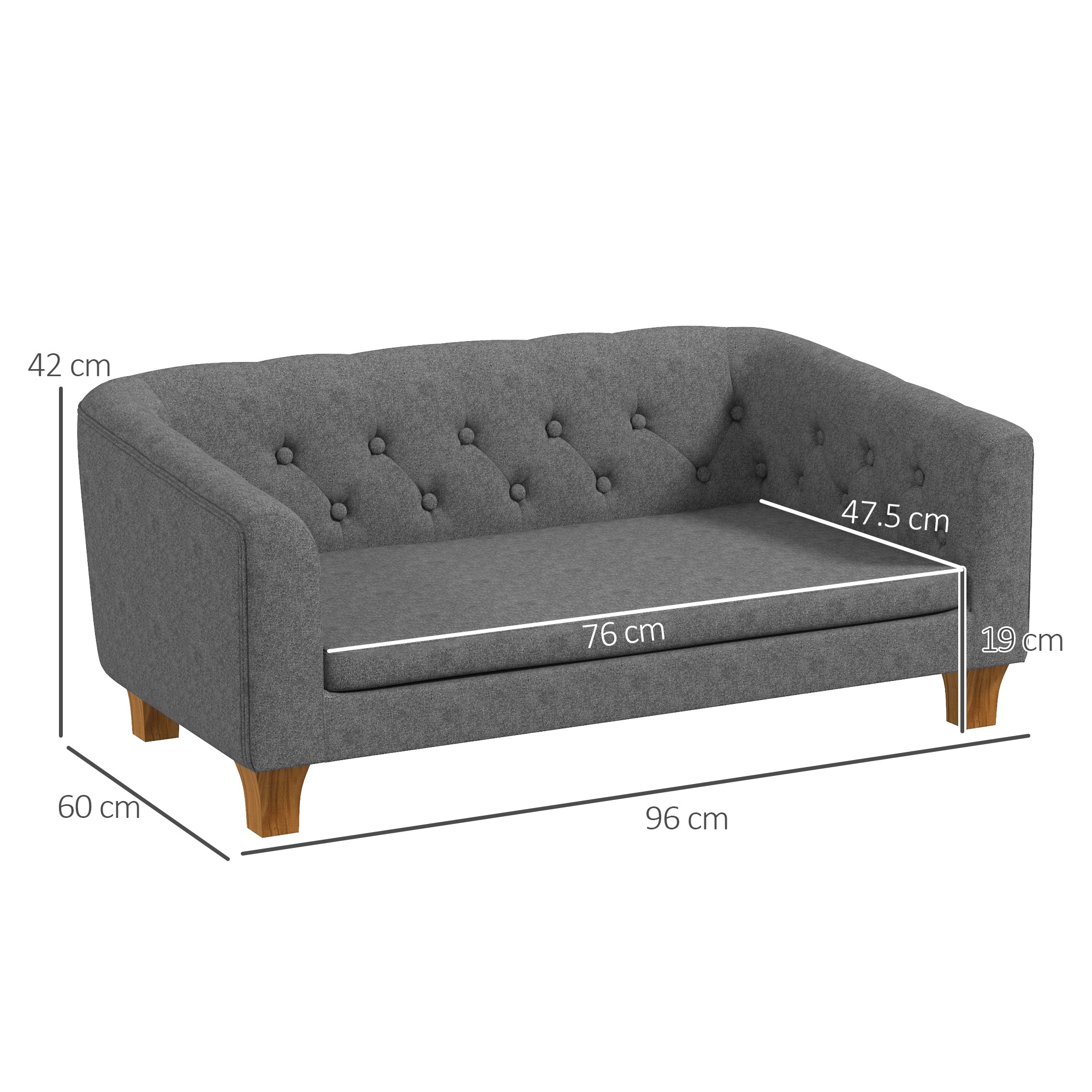 PawHut Dog Sofa Bed, Elevated Dog Couch for Small, Medium Dogs, with Soft Cushion, Removable and Washable Cover, Anti-Slip Pads - Grey