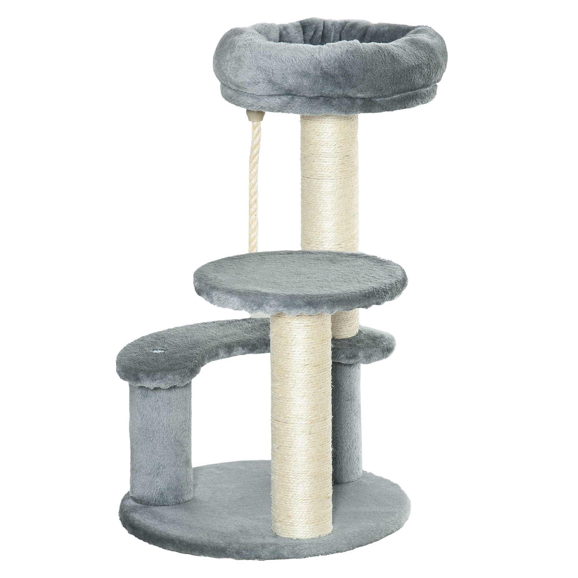 PawHut 26" Cat Scratching Tree Kitty Playhouse Activity Center 2 Perch w/ Sisal Rope Grey