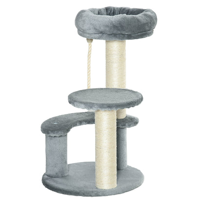PawHut 26" Cat Scratching Tree Kitty Playhouse Activity Center 2 Perch w/ Sisal Rope Grey