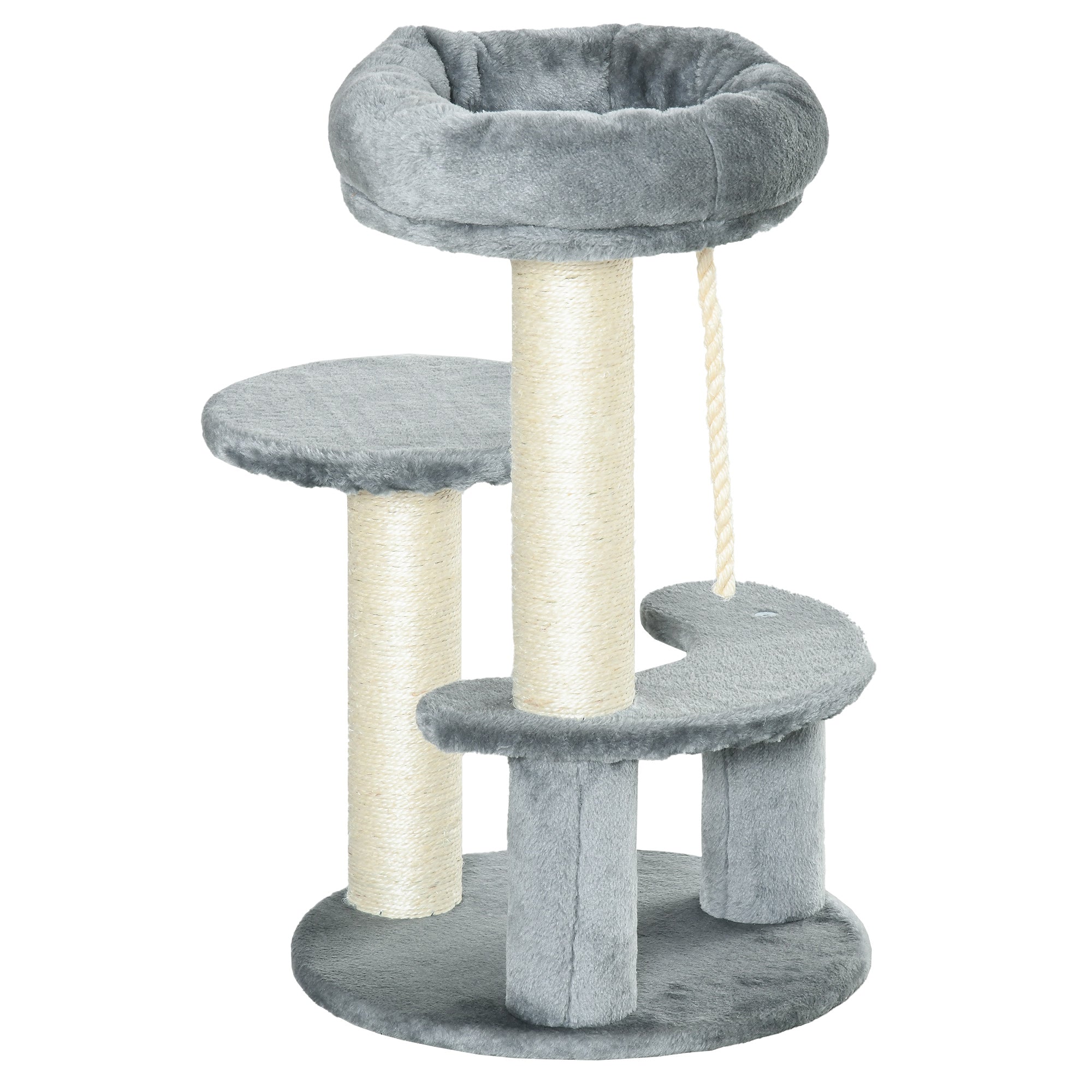 PawHut 26" Cat Scratching Tree Kitty Playhouse Activity Center 2 Perch w/ Sisal Rope Grey
