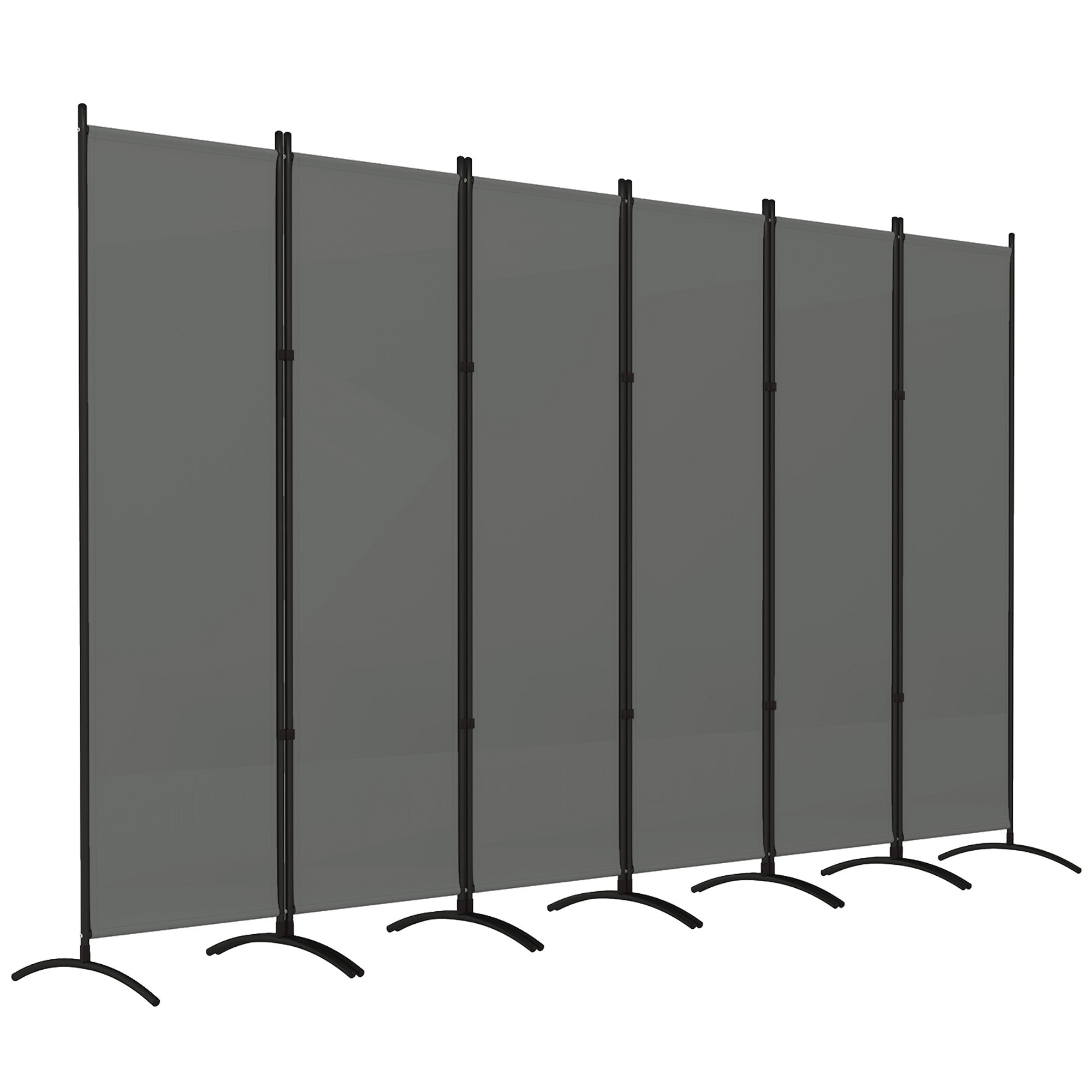 Outsunny 6 Panel Folding Outdoor Privacy Screen, 5.7FT Tall Room Divider with UV30+ Protection, Freestanding Privacy Panel Partition with Stable Base for Indoor Outdoor, Dark Grey