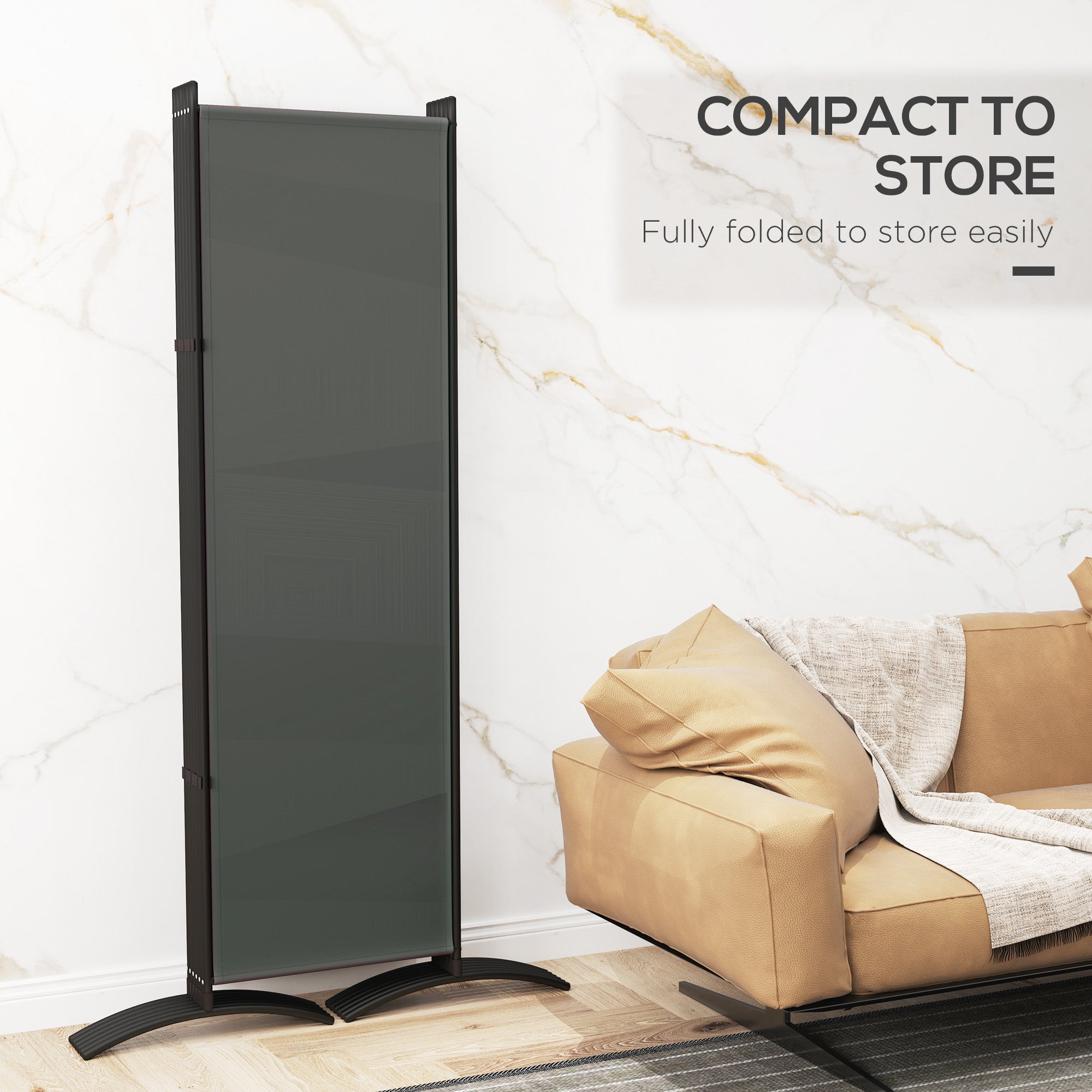 Outsunny 6 Panel Folding Outdoor Privacy Screen, 5.7FT Tall Room Divider with UV30+ Protection, Freestanding Privacy Panel Partition with Stable Base for Indoor Outdoor, Dark Grey