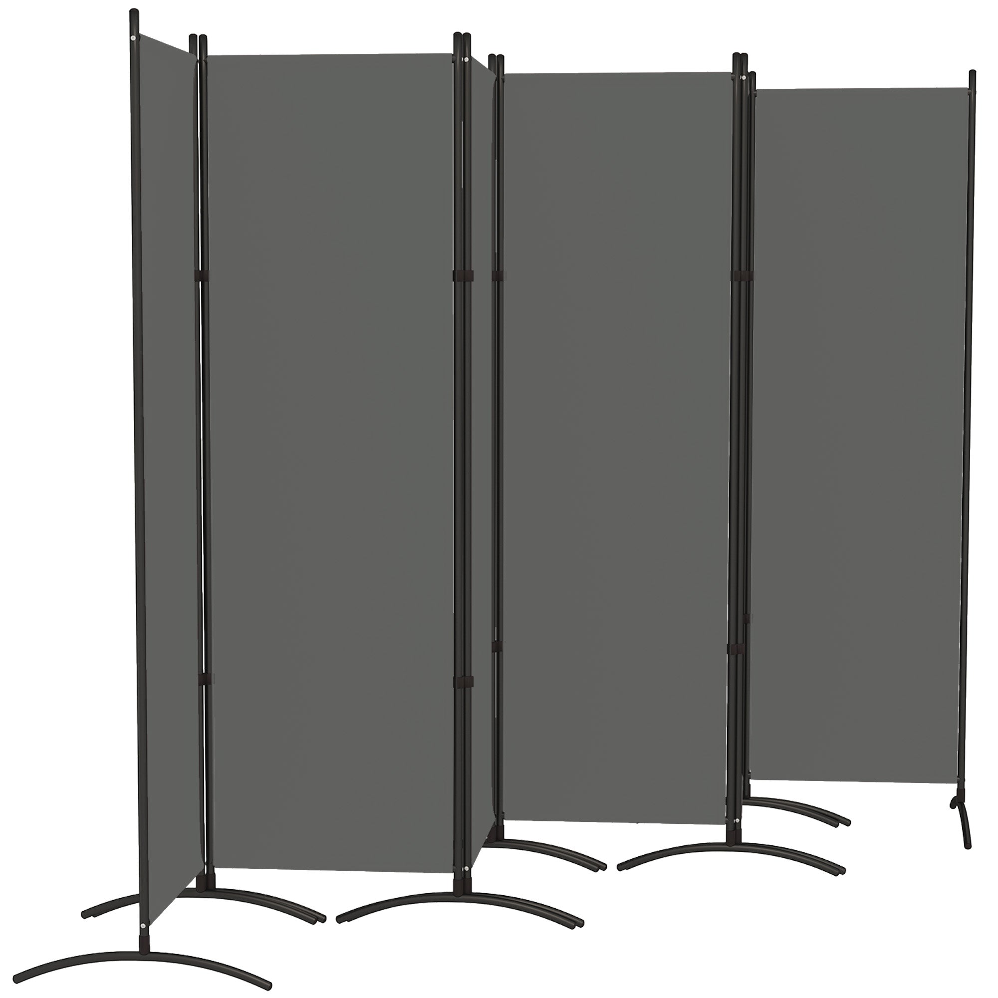 Outsunny 6 Panel Folding Outdoor Privacy Screen, 5.7FT Tall Room Divider with UV30+ Protection, Freestanding Privacy Panel Partition with Stable Base for Indoor Outdoor, Dark Grey