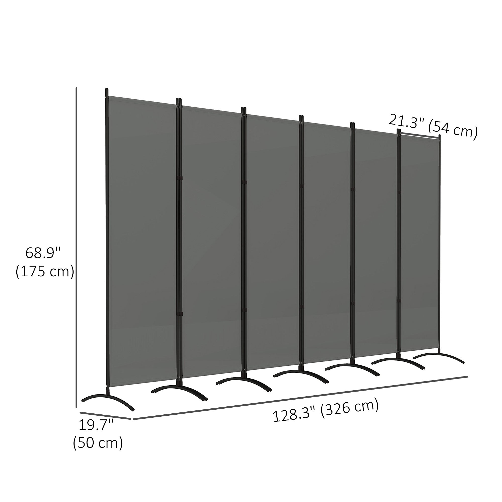 Outsunny 6 Panel Folding Outdoor Privacy Screen, 5.7FT Tall Room Divider with UV30+ Protection, Freestanding Privacy Panel Partition with Stable Base for Indoor Outdoor, Dark Grey