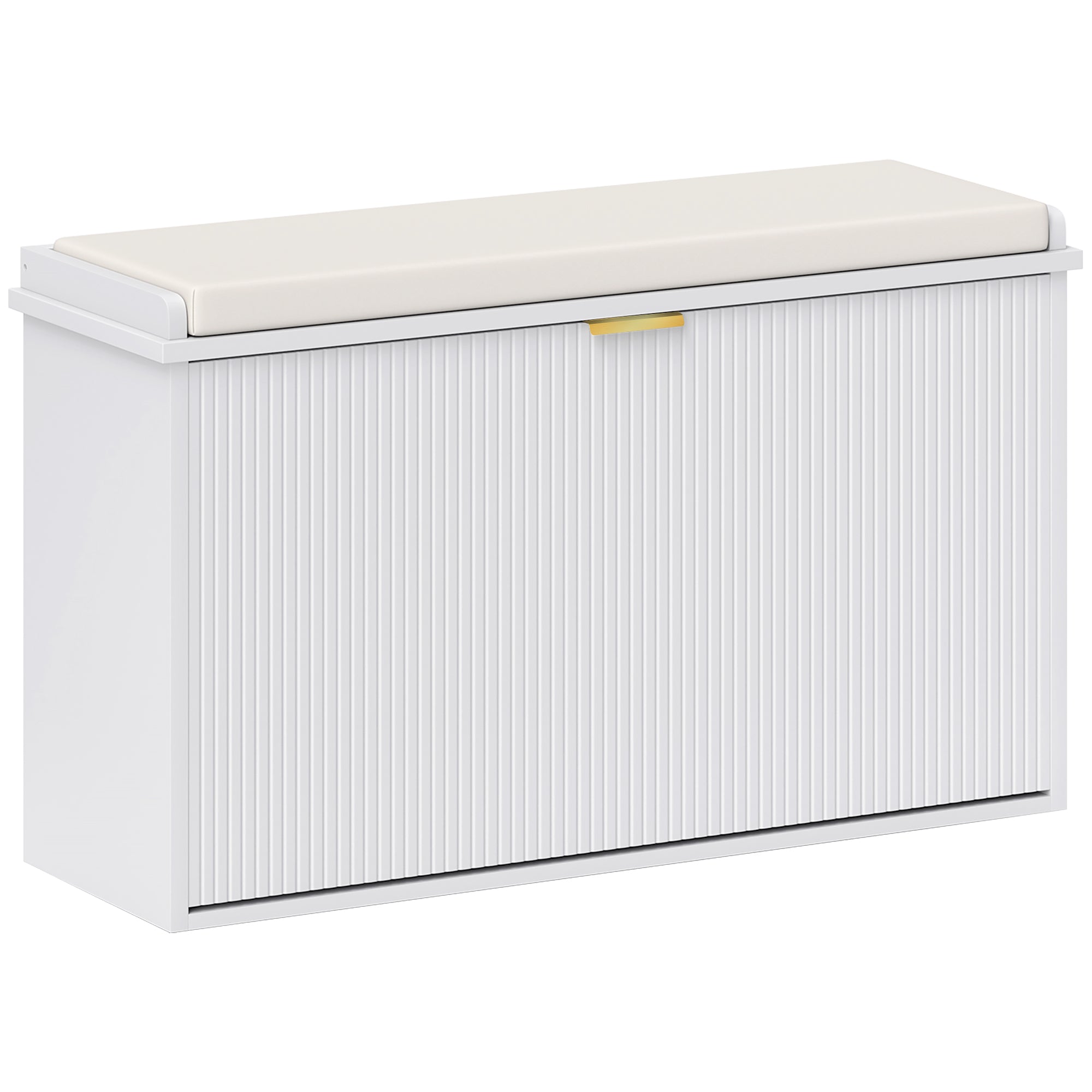 HOMCOM Shoe Bench with Padded Seat Cushion and Flip-Drawer, Entryway Bench Holds up to 265lb, Shoe Organizer for 8 Pairs of Shoes, 31.5 x 10.2 x 18.7 Inches, White