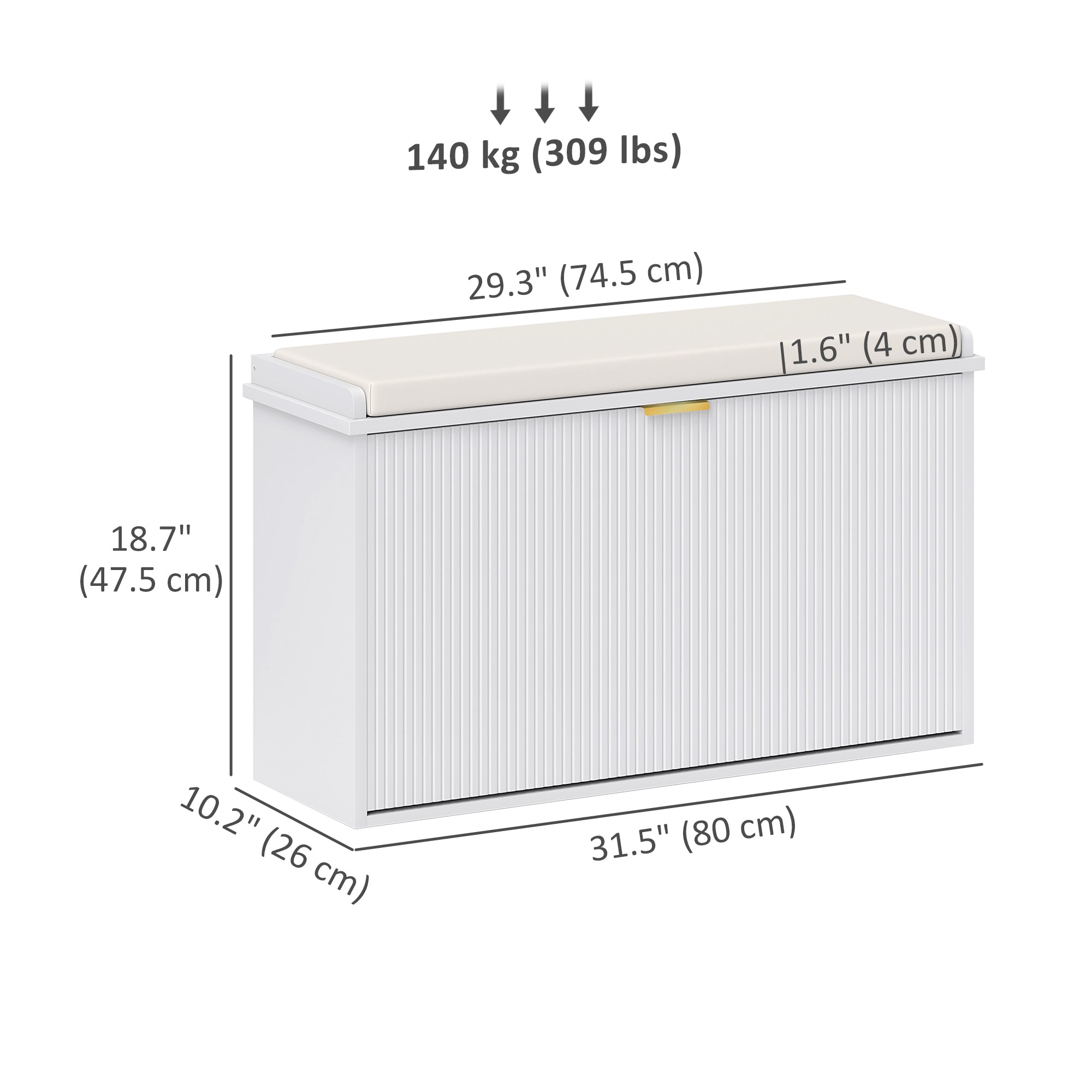 HOMCOM Shoe Bench with Padded Seat Cushion and Flip-Drawer, Entryway Bench Holds up to 265lb, Shoe Organizer for 8 Pairs of Shoes, 31.5 x 10.2 x 18.7 Inches, White