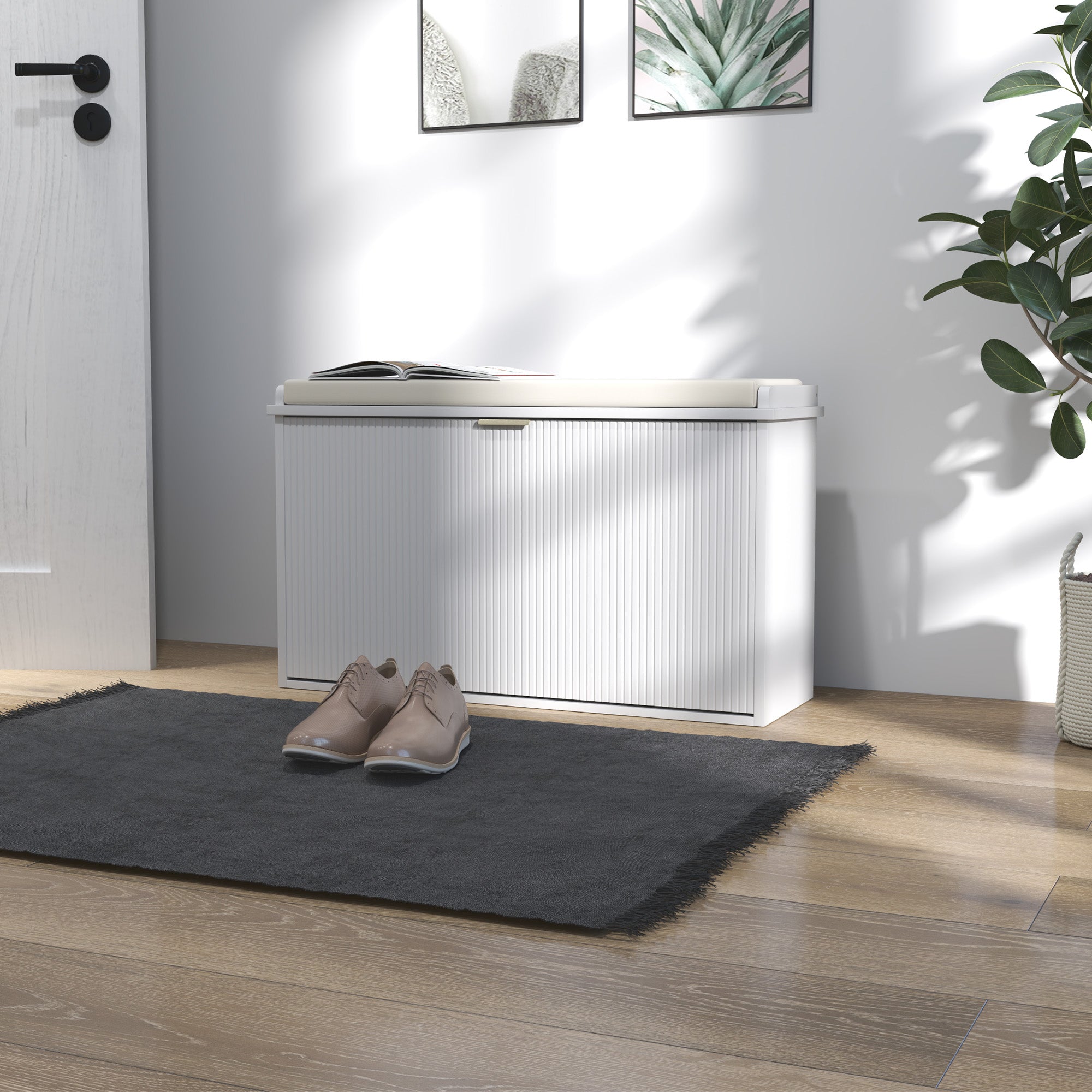 HOMCOM Shoe Bench with Padded Seat Cushion and Flip-Drawer, Entryway Bench Holds up to 265lb, Shoe Organizer for 8 Pairs of Shoes, 31.5 x 10.2 x 18.7 Inches, White