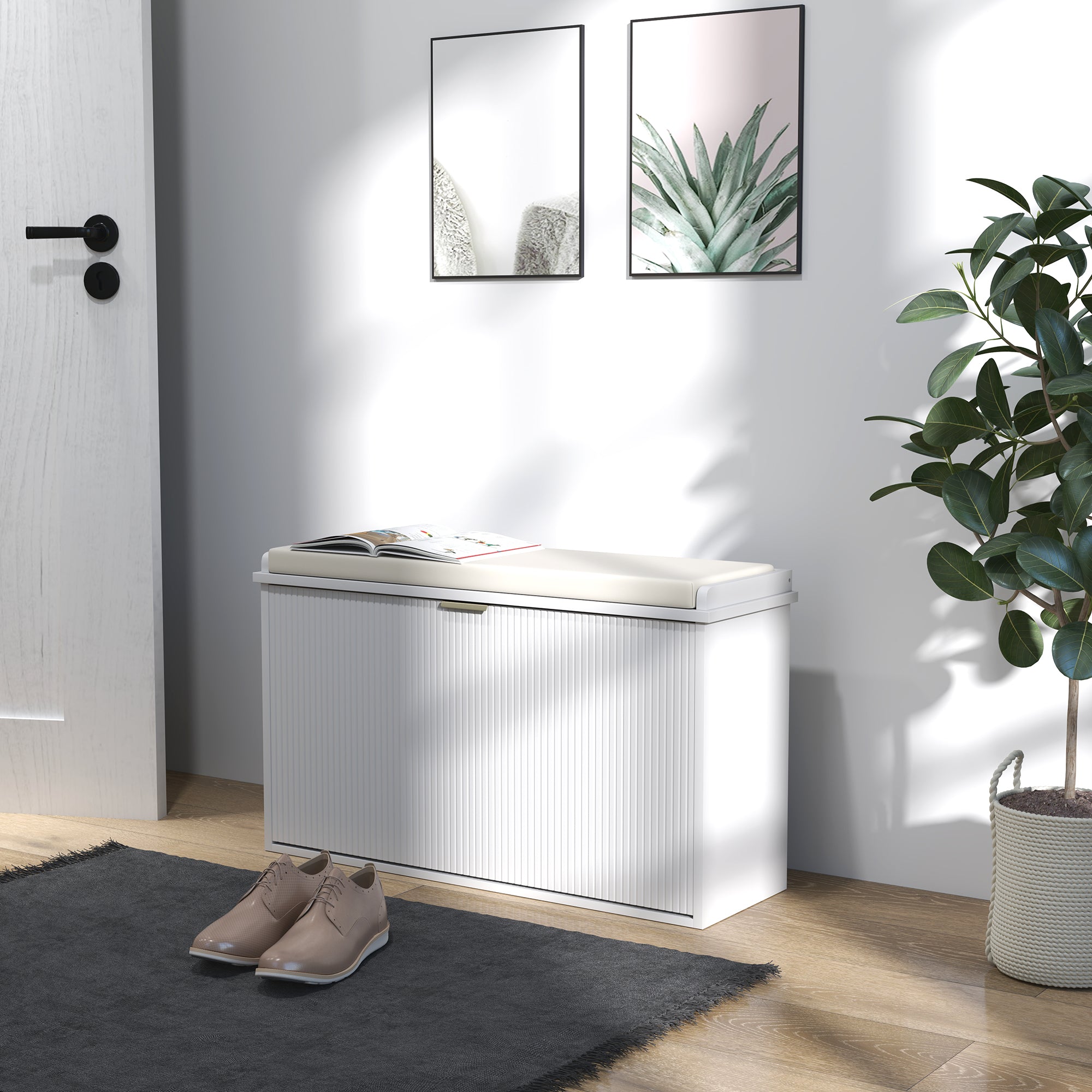 HOMCOM Shoe Bench with Padded Seat Cushion and Flip-Drawer, Entryway Bench Holds up to 265lb, Shoe Organizer for 8 Pairs of Shoes, 31.5 x 10.2 x 18.7 Inches, White