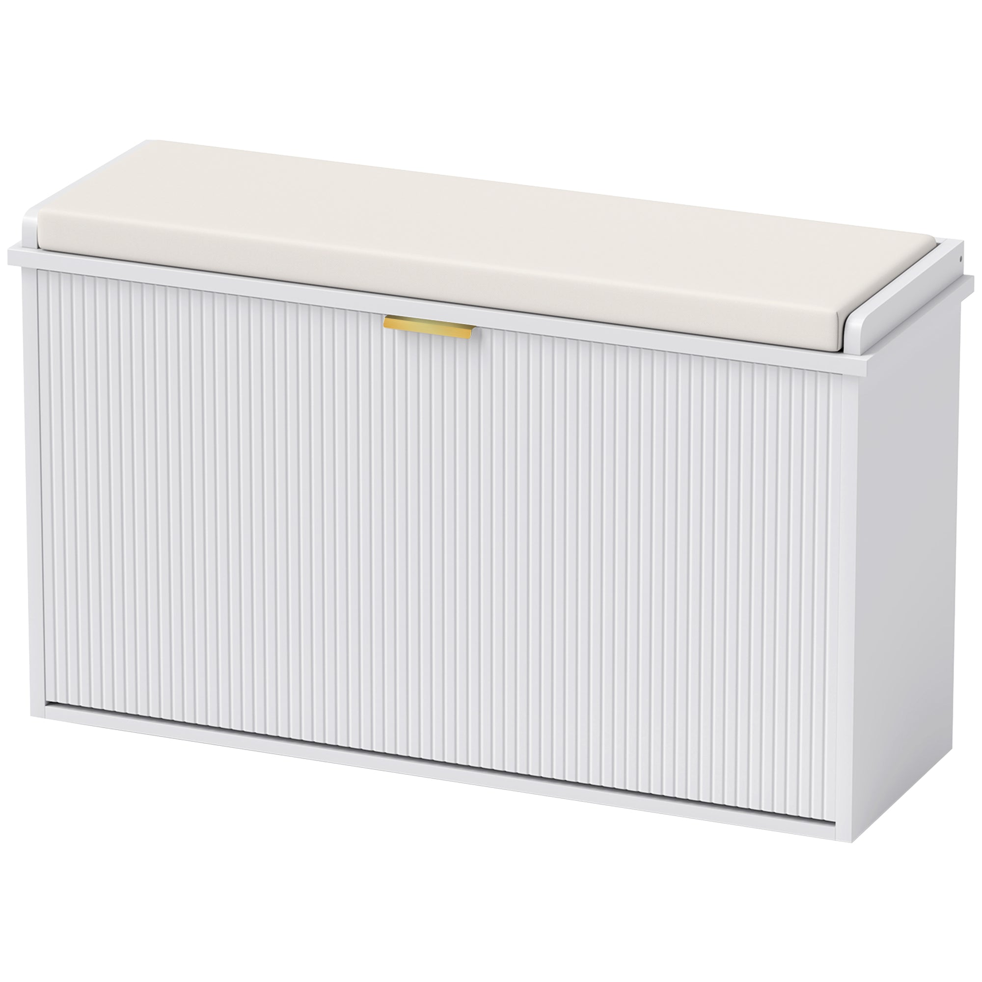 HOMCOM Shoe Bench with Padded Seat Cushion and Flip-Drawer, Entryway Bench Holds up to 265lb, Shoe Organizer for 8 Pairs of Shoes, 31.5 x 10.2 x 18.7 Inches, White