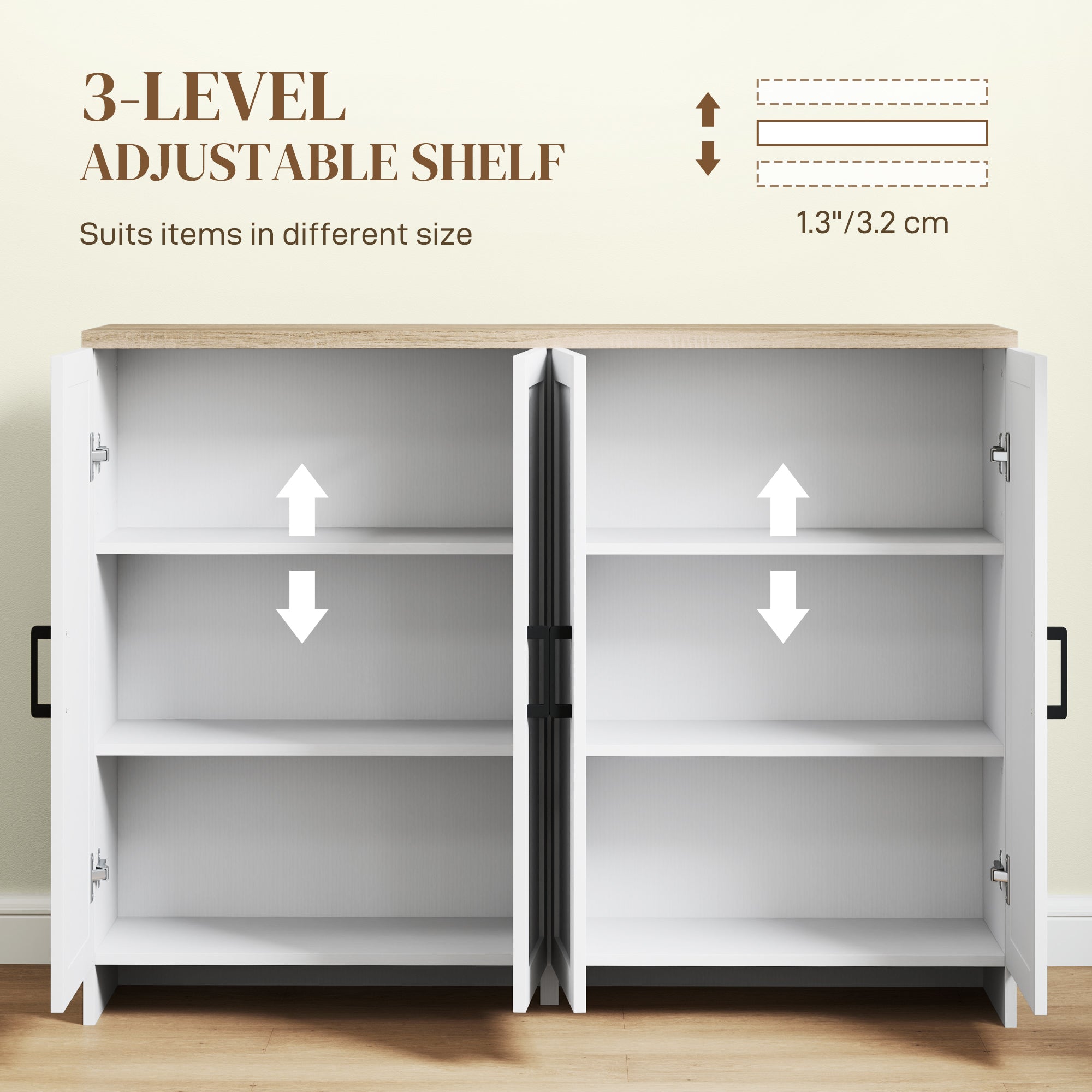 HOMCOM Modern Buffet Cabinet with Storage, 47" Narrow Sideboard, Kitchen Storage Cabinet with 4 Shaker Doors and Adjustable Shelves, White