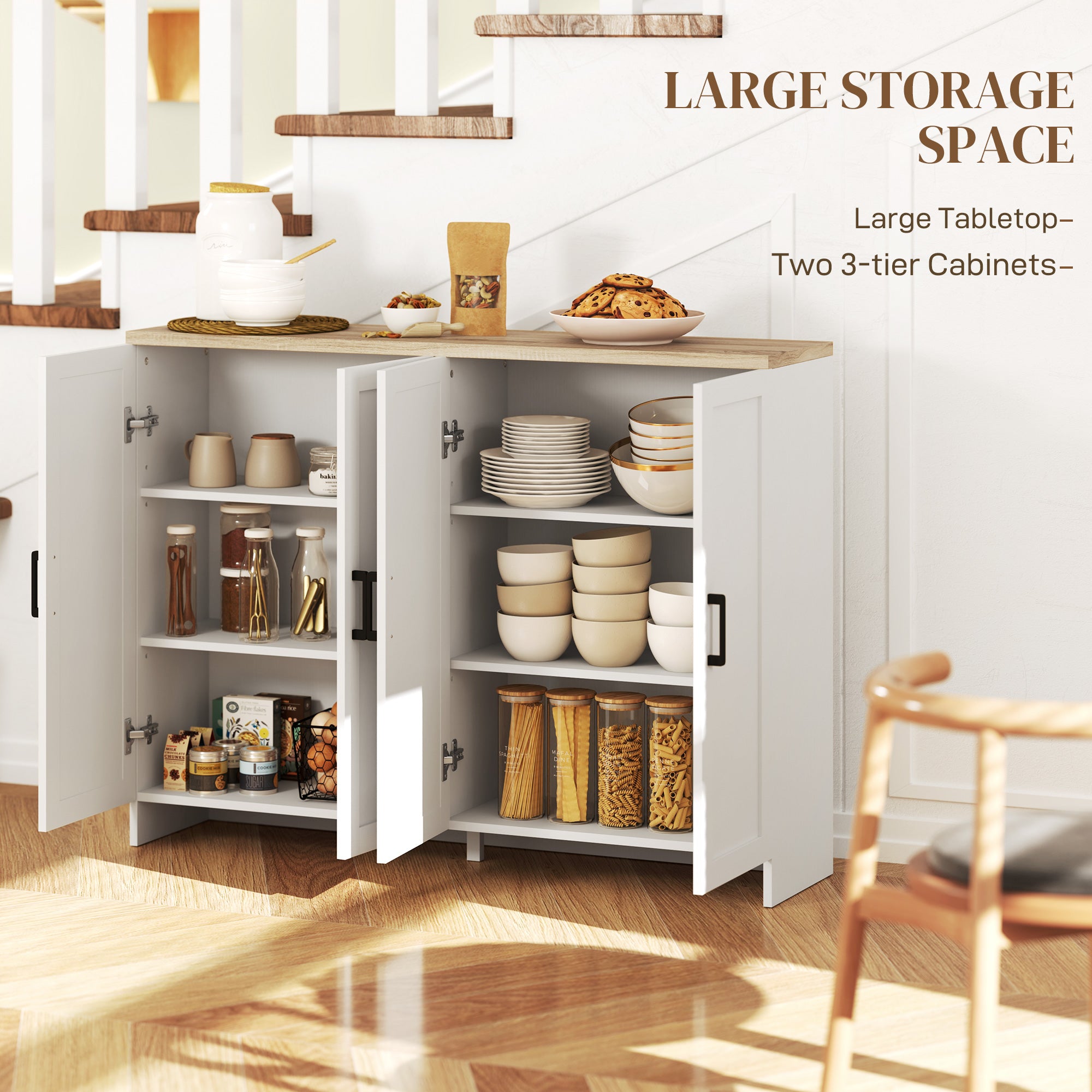 HOMCOM Modern Buffet Cabinet with Storage, 47" Narrow Sideboard, Kitchen Storage Cabinet with 4 Shaker Doors and Adjustable Shelves, White