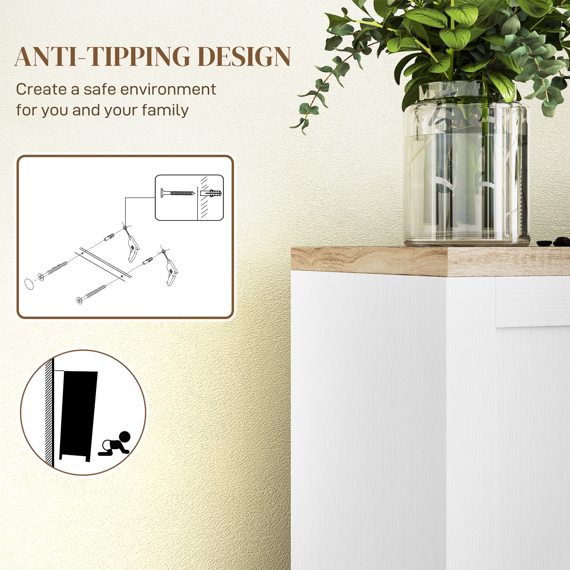 HOMCOM Modern Buffet Cabinet with Storage, 47" Narrow Sideboard, Kitchen Storage Cabinet with 4 Shaker Doors and Adjustable Shelves, White