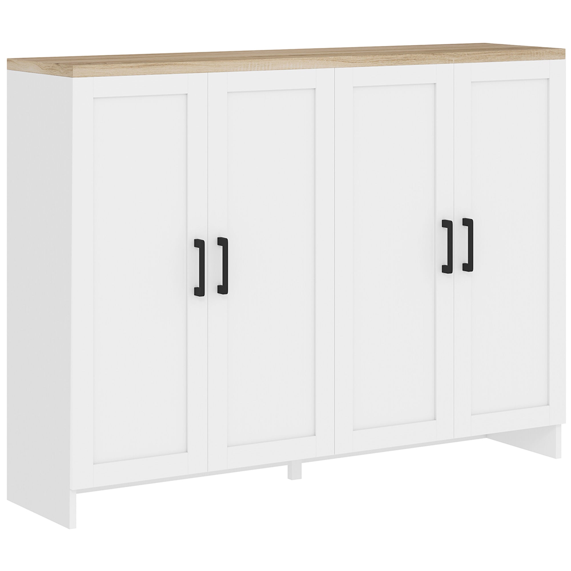 HOMCOM Modern Buffet Cabinet with Storage, 47" Narrow Sideboard, Kitchen Storage Cabinet with 4 Shaker Doors and Adjustable Shelves, White
