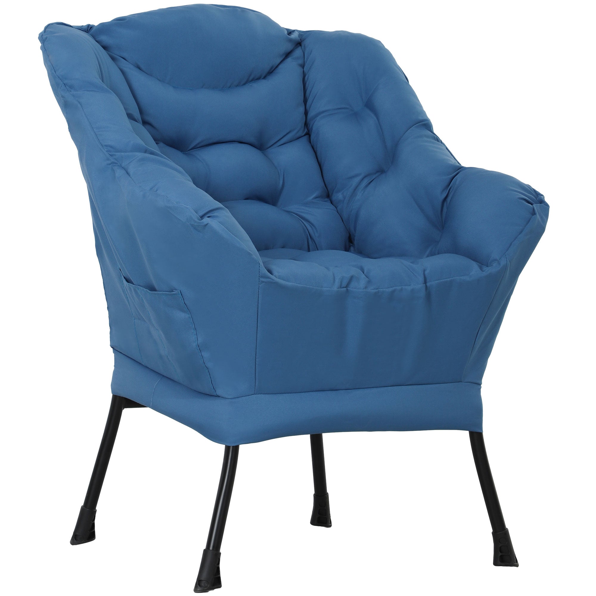 HOMCOM Modern Accent Chair, Linen Fabric Armchair with Side Pockets and Solid Steel Legs, Comfy Reading Chair for Living Room, Bedroom, Blue