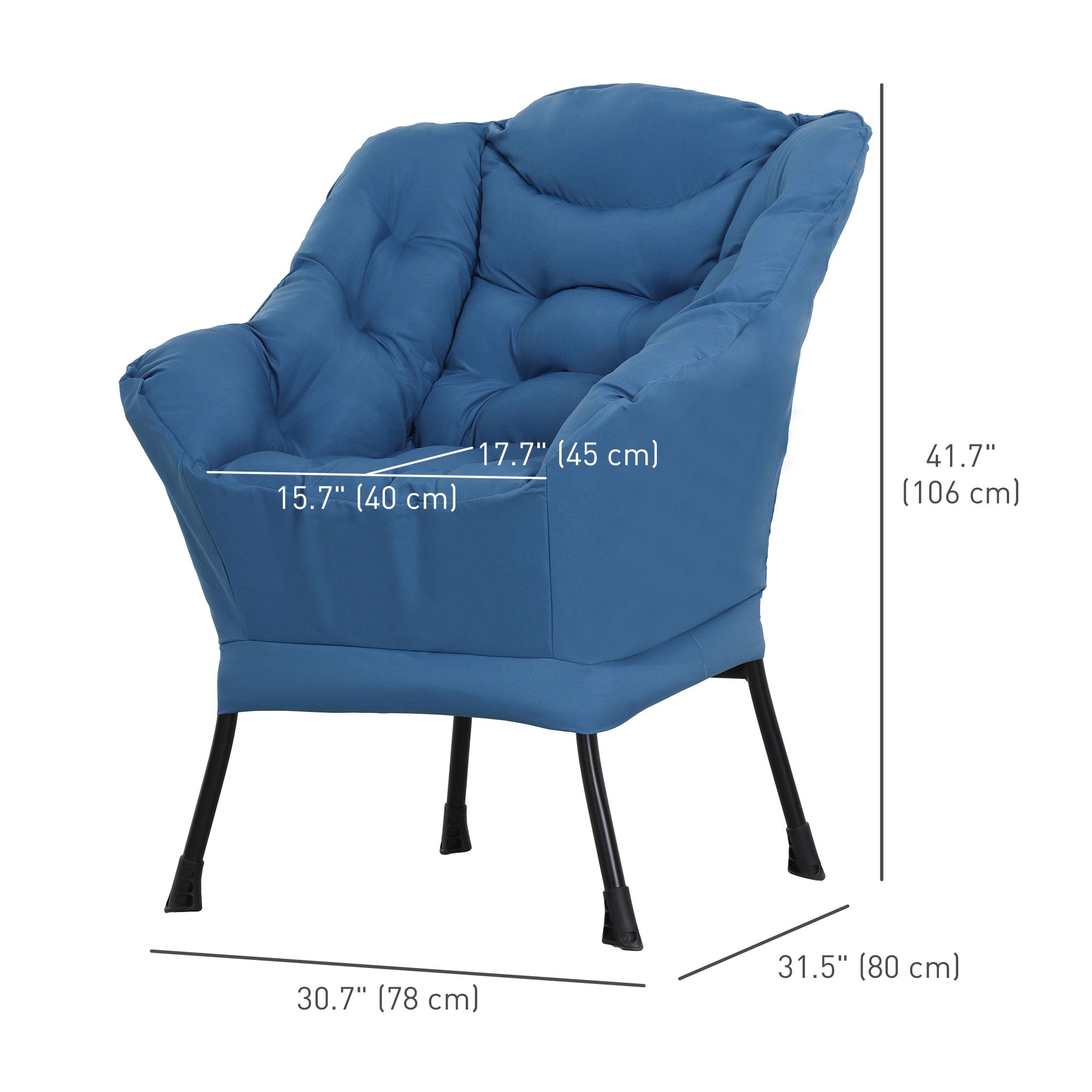 HOMCOM Modern Accent Chair, Linen Fabric Armchair with Side Pockets and Solid Steel Legs, Comfy Reading Chair for Living Room, Bedroom, Blue