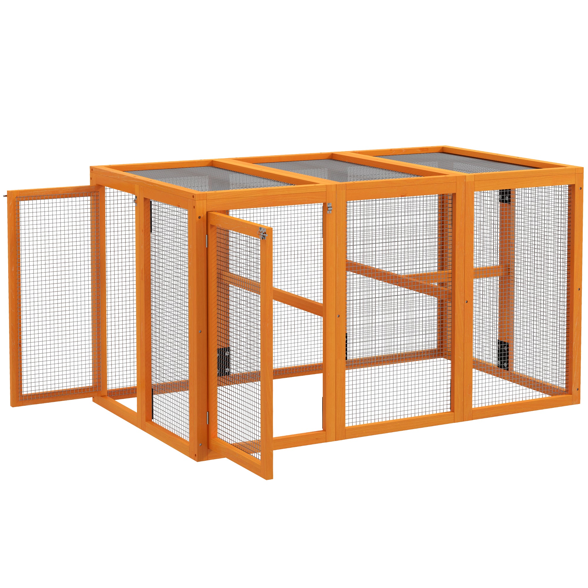 PawHut Wooden Chicken Run Hen Coop House Combinable Design Outdoor Use with Perches, for 1-3 Chickens, Ducks, 140 x 84 x 80cm