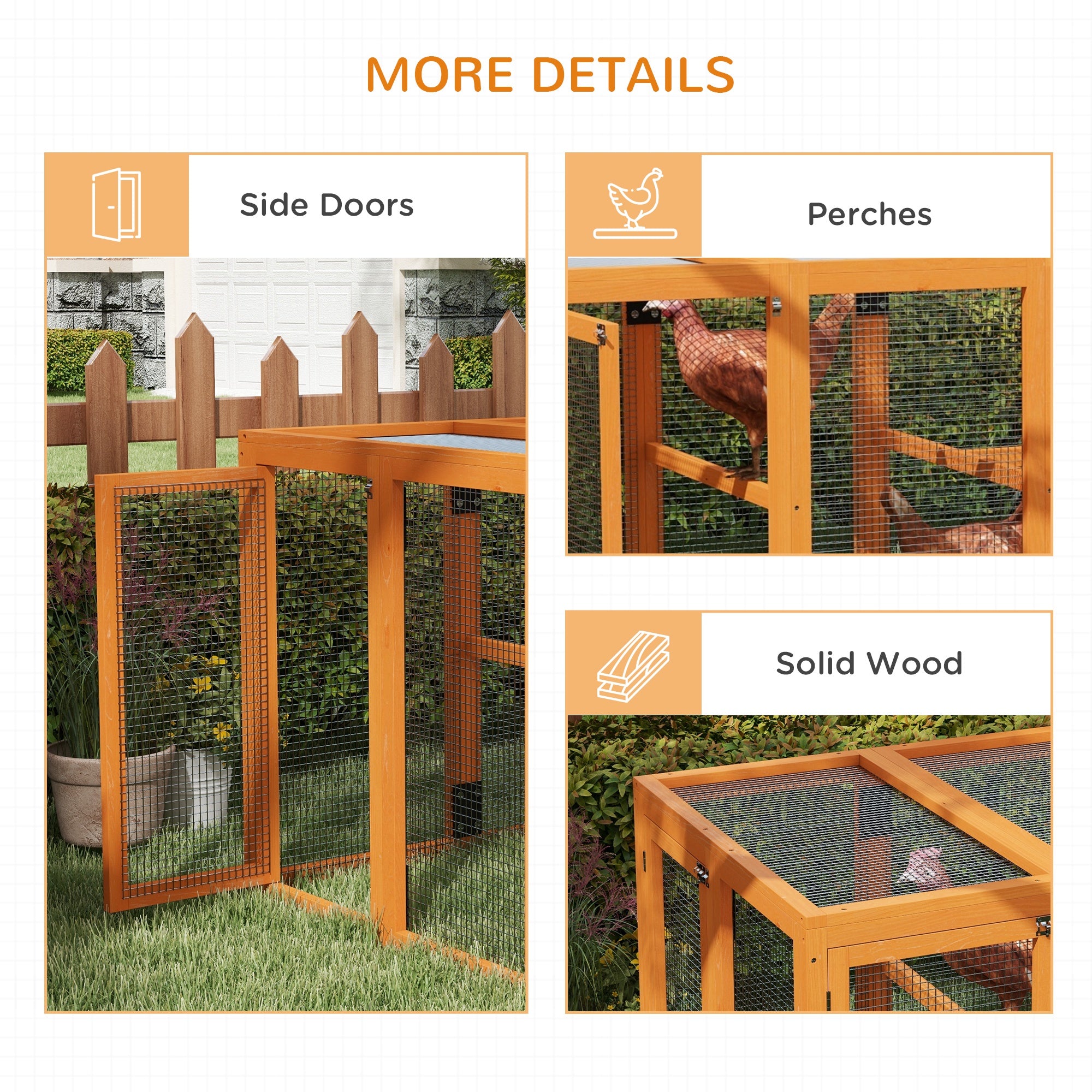 PawHut Wooden Chicken Run Hen Coop House Combinable Design Outdoor Use with Perches, for 1-3 Chickens, Ducks, 140 x 84 x 80cm