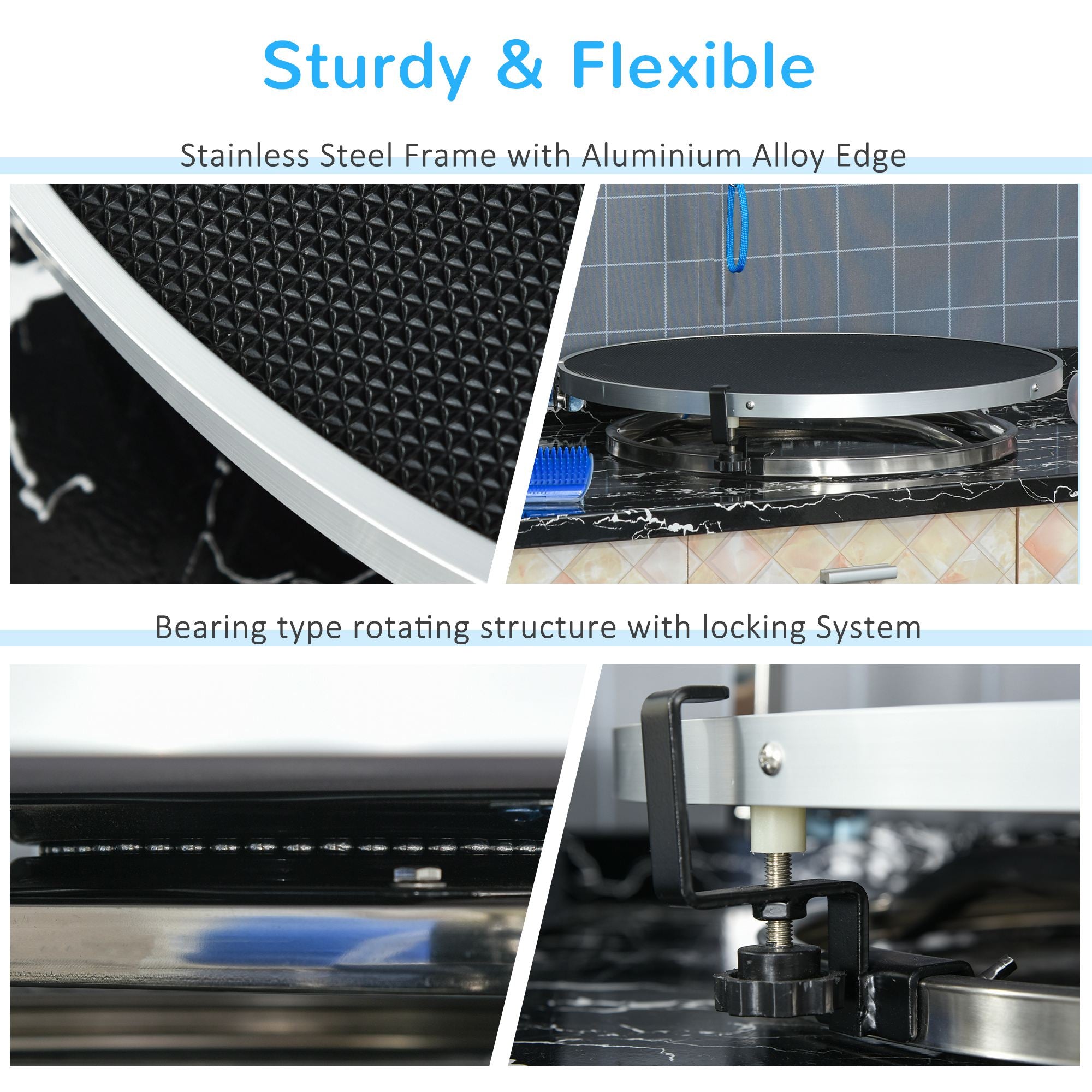 PawHut Round Pet Grooming Table Rotatable Dog Drying Table Adjustable Arm Stainless Steel Frame Safety Leash Φ55 cm Black