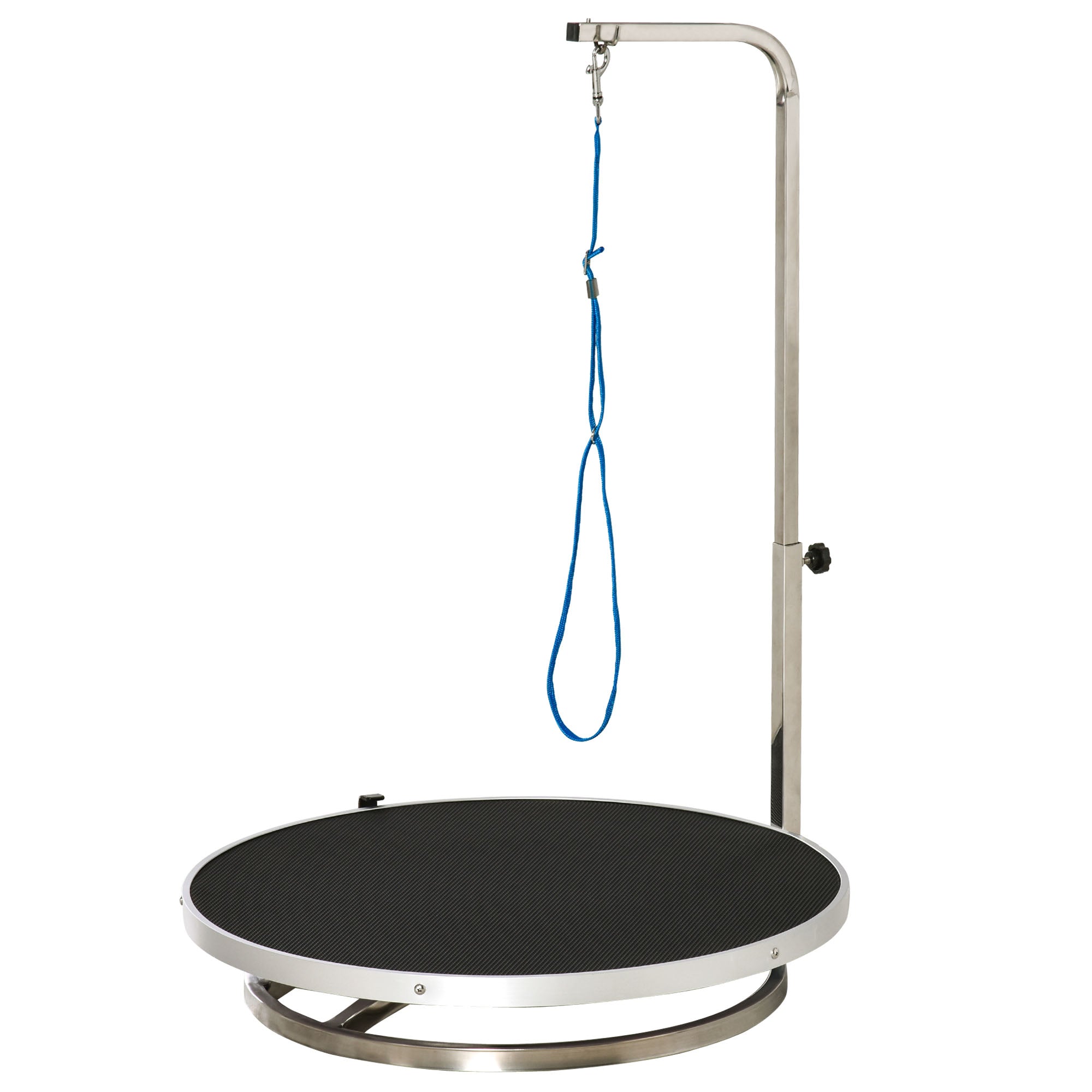 PawHut Round Pet Grooming Table Rotatable Dog Drying Table Adjustable Arm Stainless Steel Frame Safety Leash Φ55 cm Black
