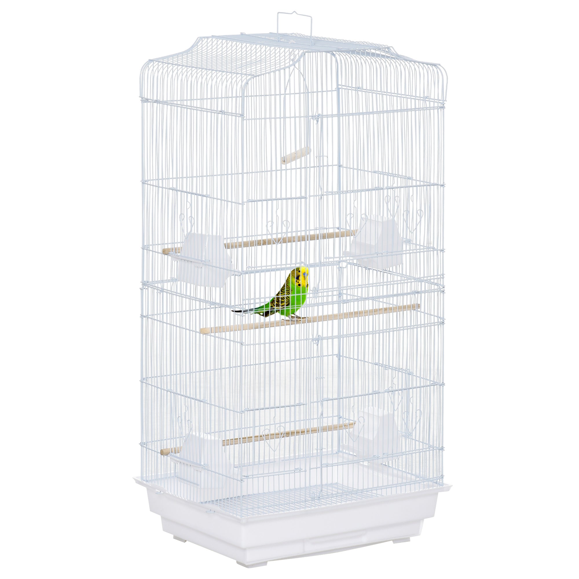 PawHut 36" Bird Cage for Finches, Canaries Budgies, Parrot Cage with Accessories, Handle, White