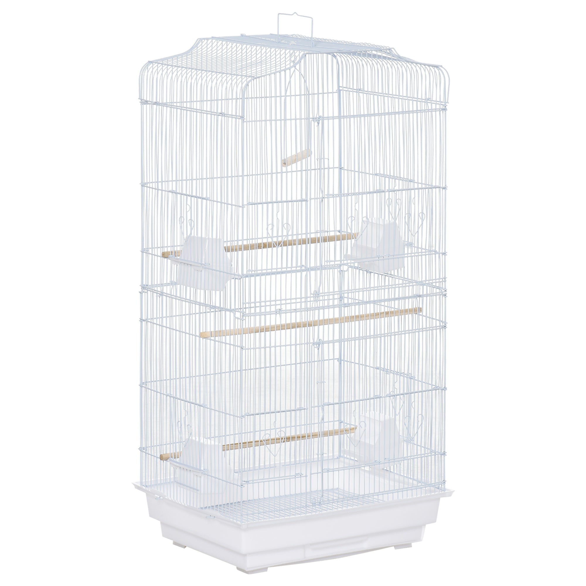 PawHut 36" Bird Cage for Finches, Canaries Budgies, Parrot Cage with Accessories, Handle, White