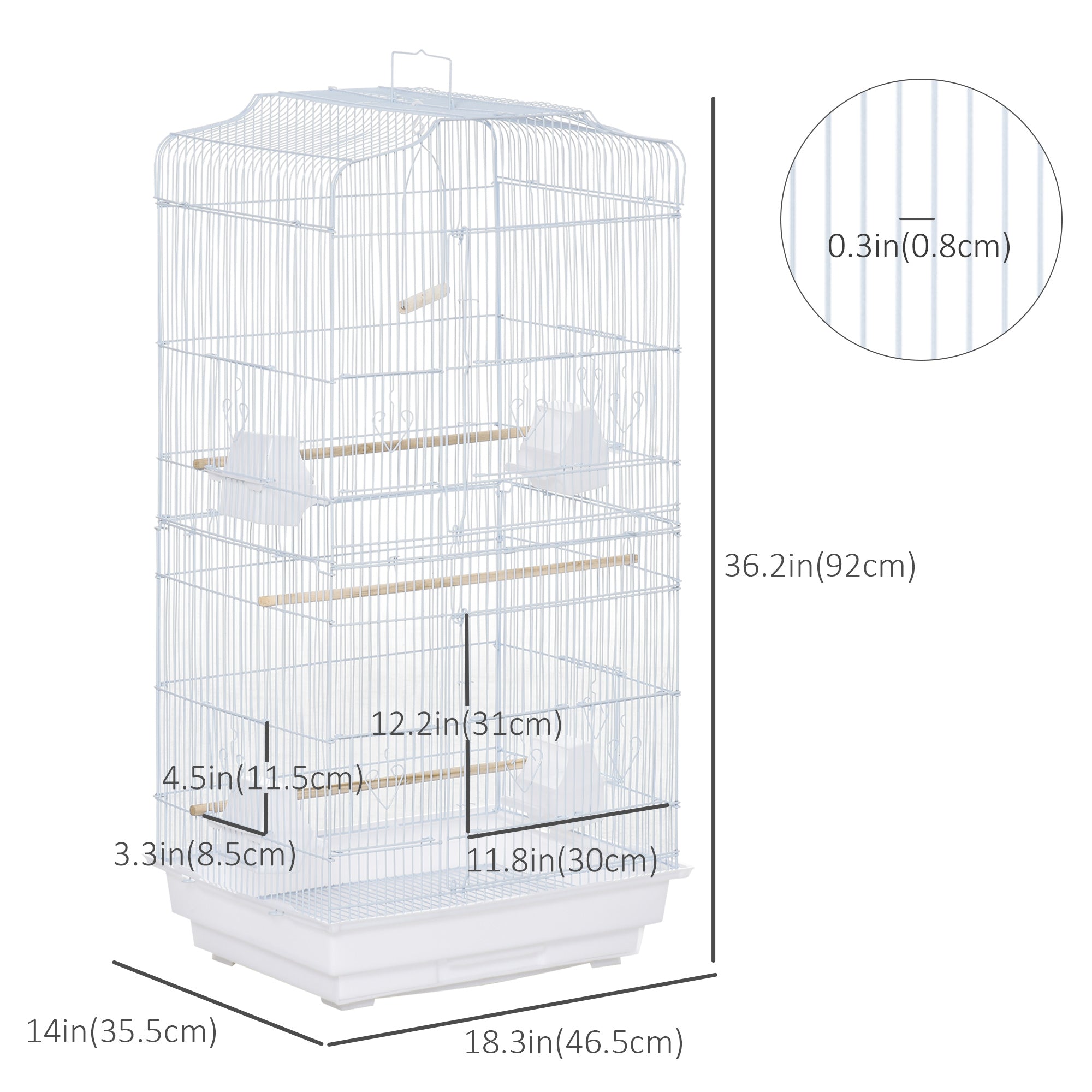 PawHut 36" Bird Cage for Finches, Canaries Budgies, Parrot Cage with Accessories, Handle, White