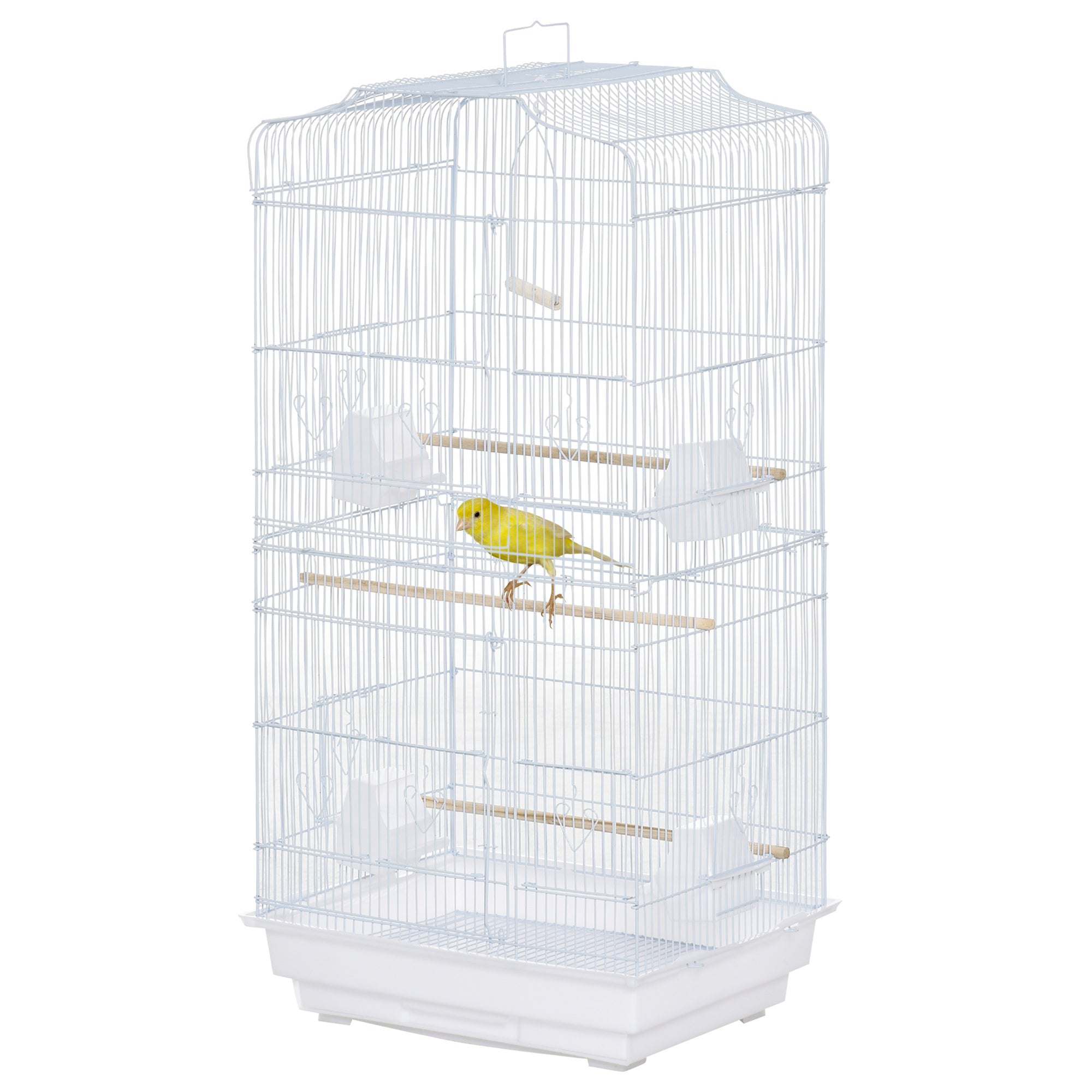 PawHut 36" Bird Cage for Finches, Canaries Budgies, Parrot Cage with Accessories, Handle, White