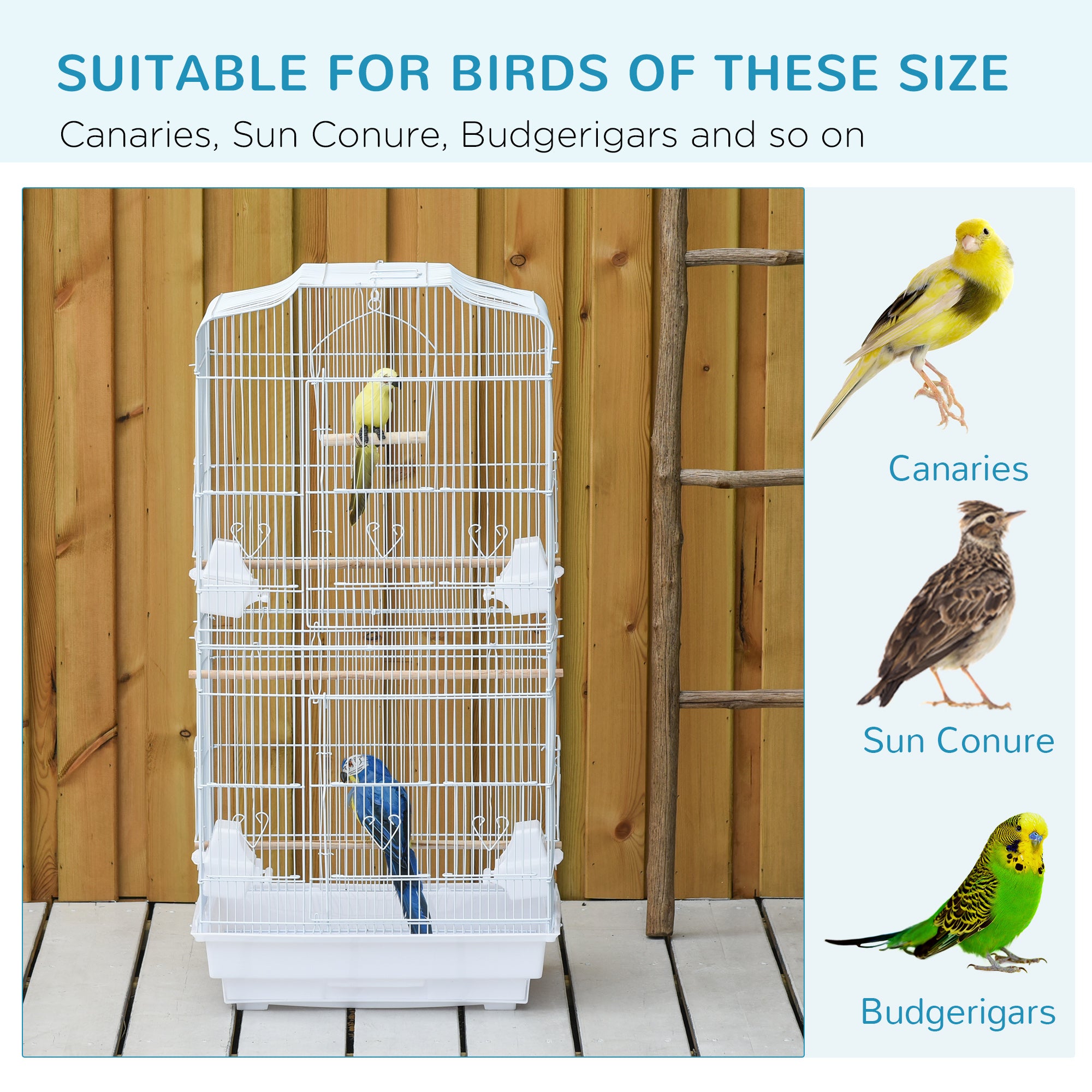 PawHut 36" Bird Cage for Finches, Canaries Budgies, Parrot Cage with Accessories, Handle, White
