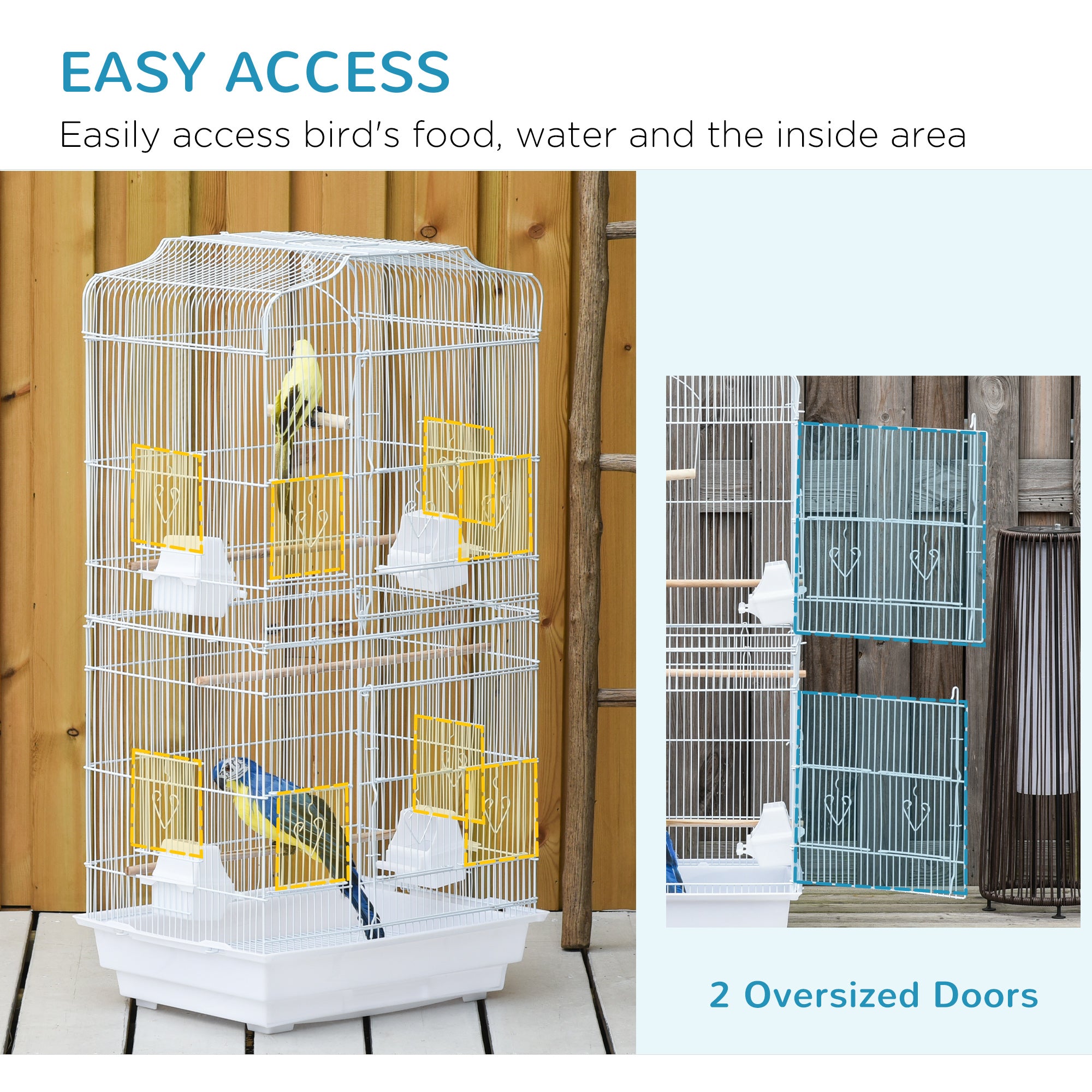 PawHut 36" Bird Cage for Finches, Canaries Budgies, Parrot Cage with Accessories, Handle, White