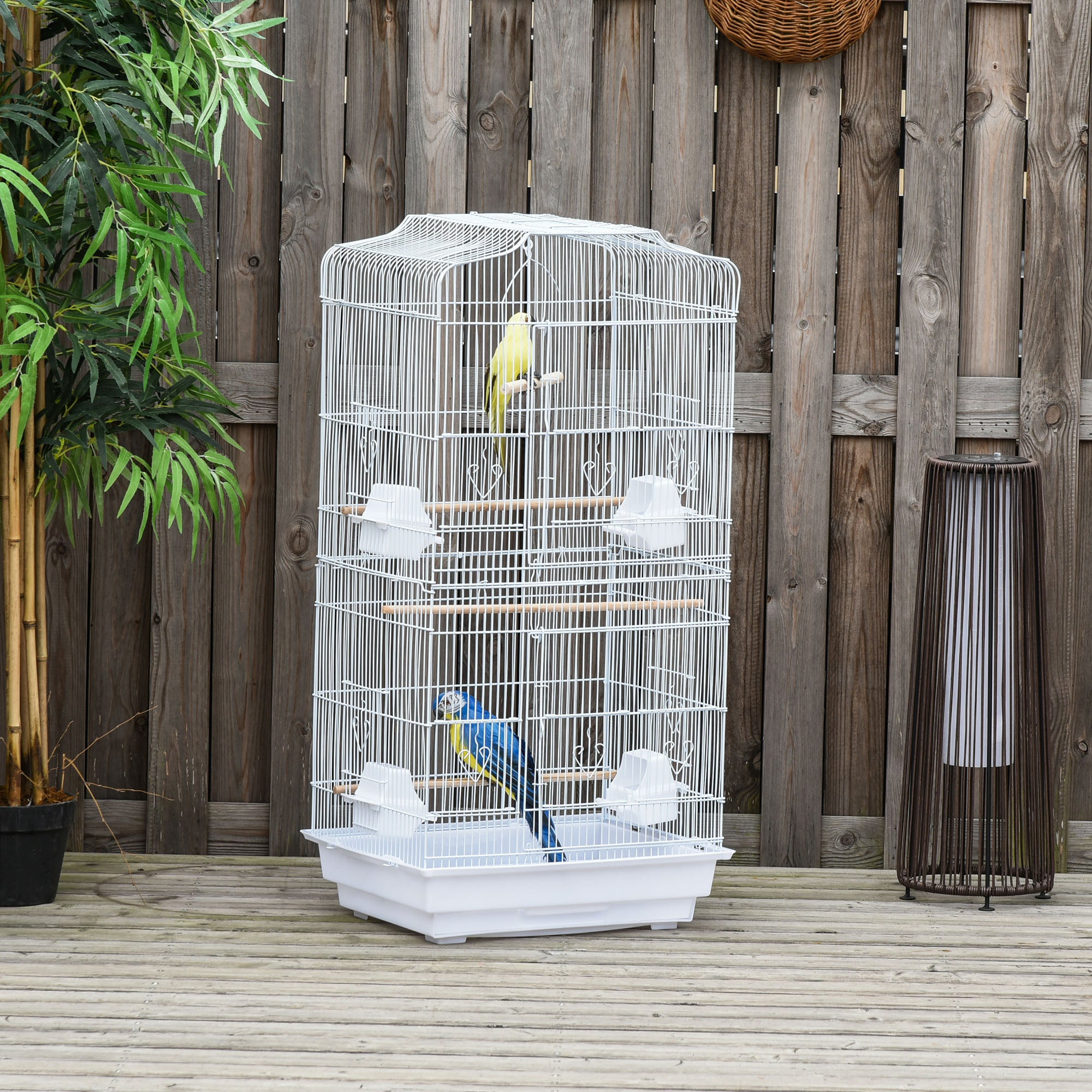 PawHut 36" Bird Cage for Finches, Canaries Budgies, Parrot Cage with Accessories, Handle, White