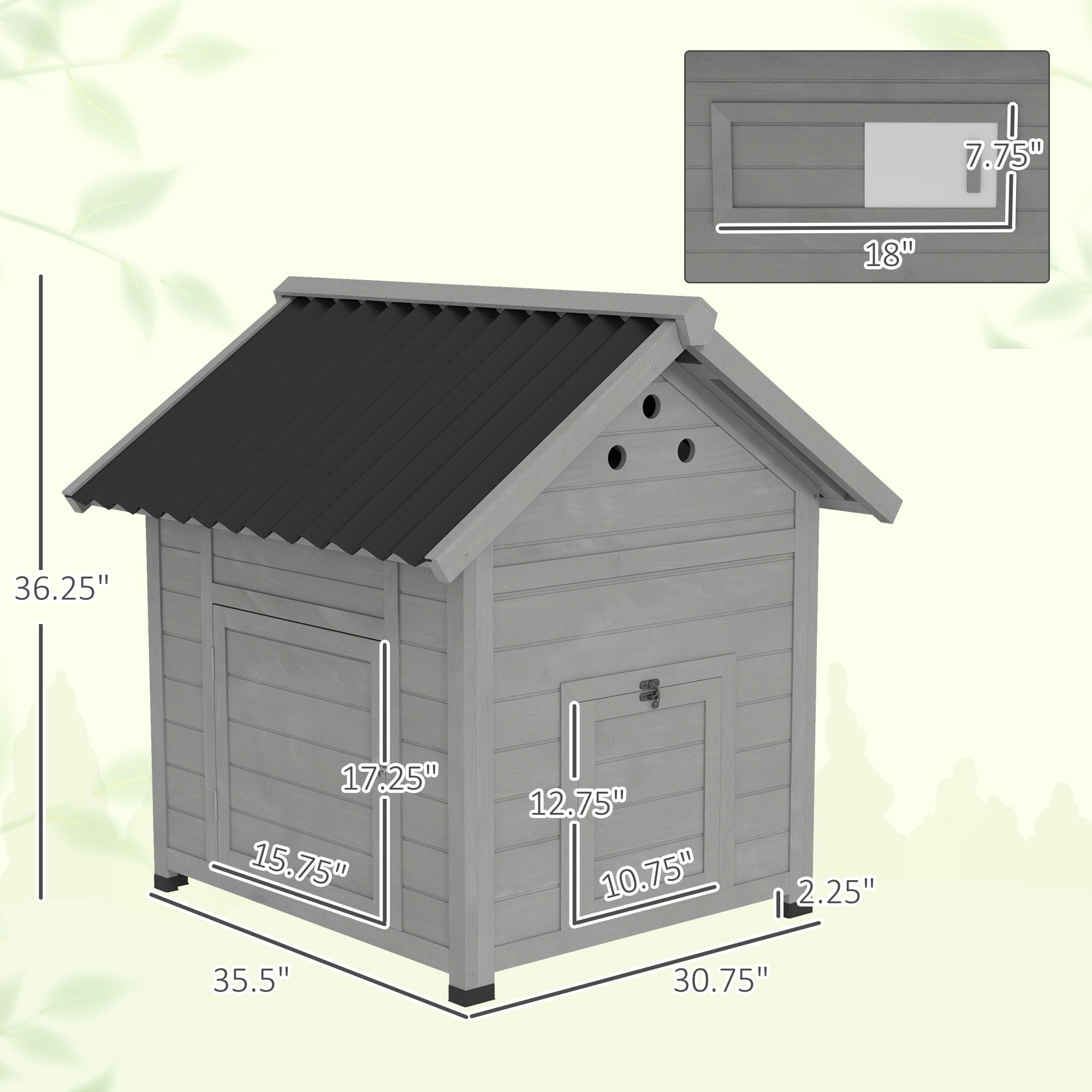 PawHut Duck Coop, Wooden Duck House, Outdoor Small Animal House with Openable Roof, Double Doors, Removable Base for 1-3 Ducks, Light Gray