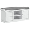 HOMCOM Shoe Bench for Entryway, Shoe Storage Bench with Cushioned Seat, 2 Cabinets and Adjustable Shelf for Hallway, Living Room, Bedroom, White