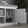 HOMCOM Shoe Bench for Entryway, Shoe Storage Bench with Cushioned Seat, 2 Cabinets and Adjustable Shelf for Hallway, Living Room, Bedroom, White