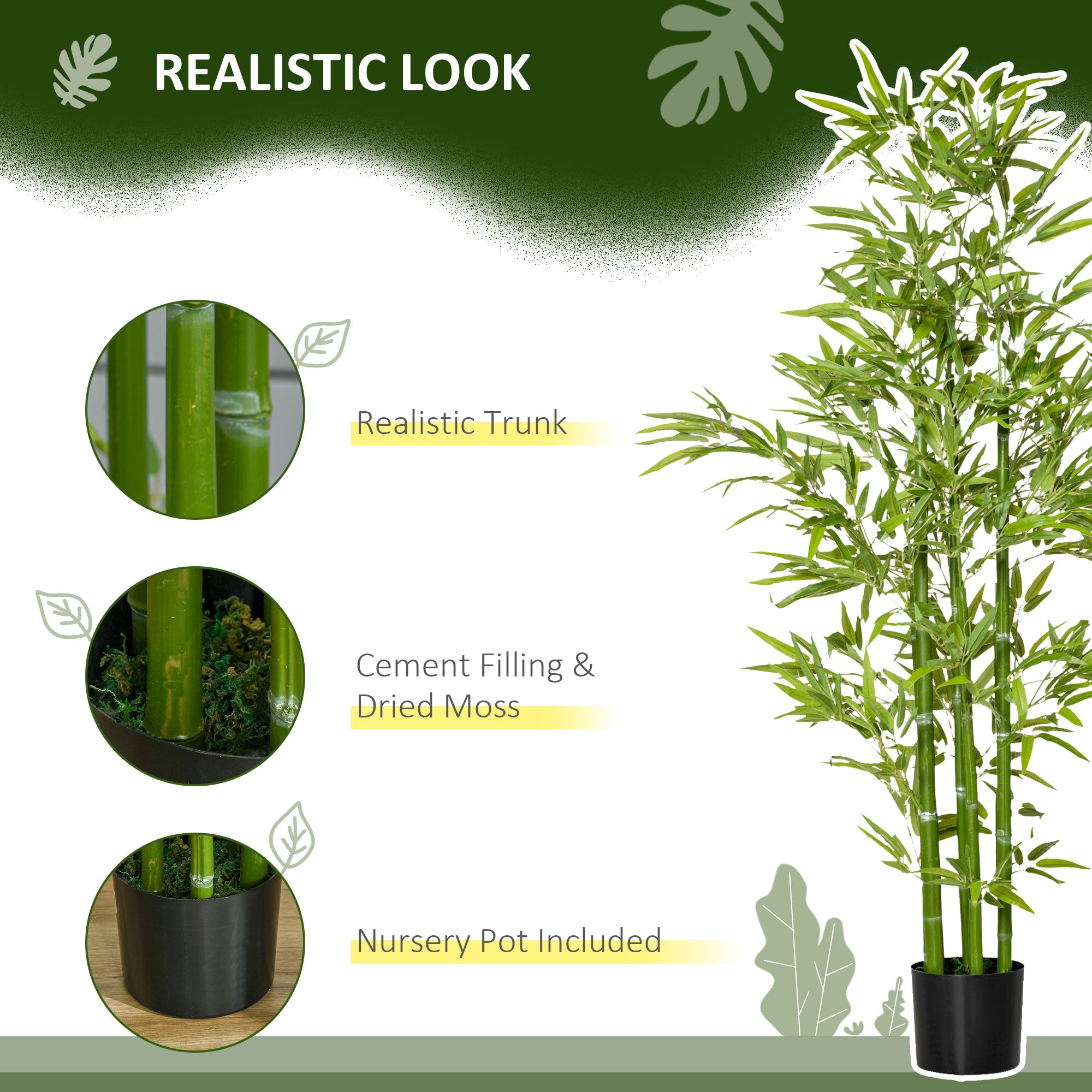 HOMCOM 5FT Artificial Bamboo Tree in Pot, Indoor Outdoor Fake Plants for Home Office Living Room Decor, Green
